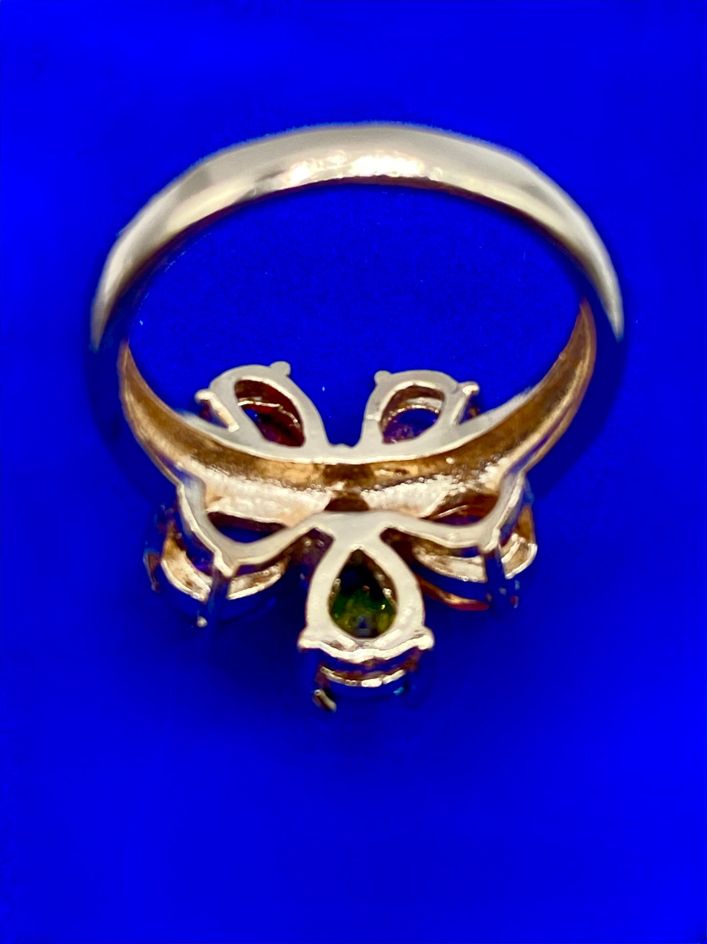 Gold Tone Floral Multi Color Glass Ring