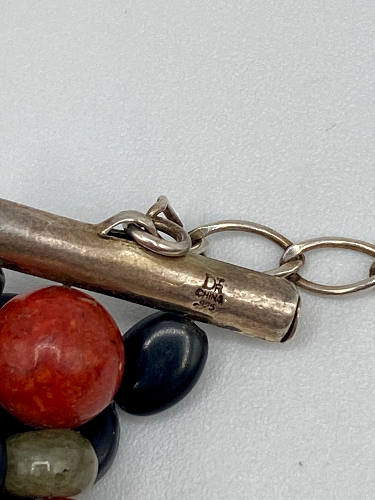 Jay King Necklace 4 Strand Coral Black Obsidian Bead Sterling Necklace