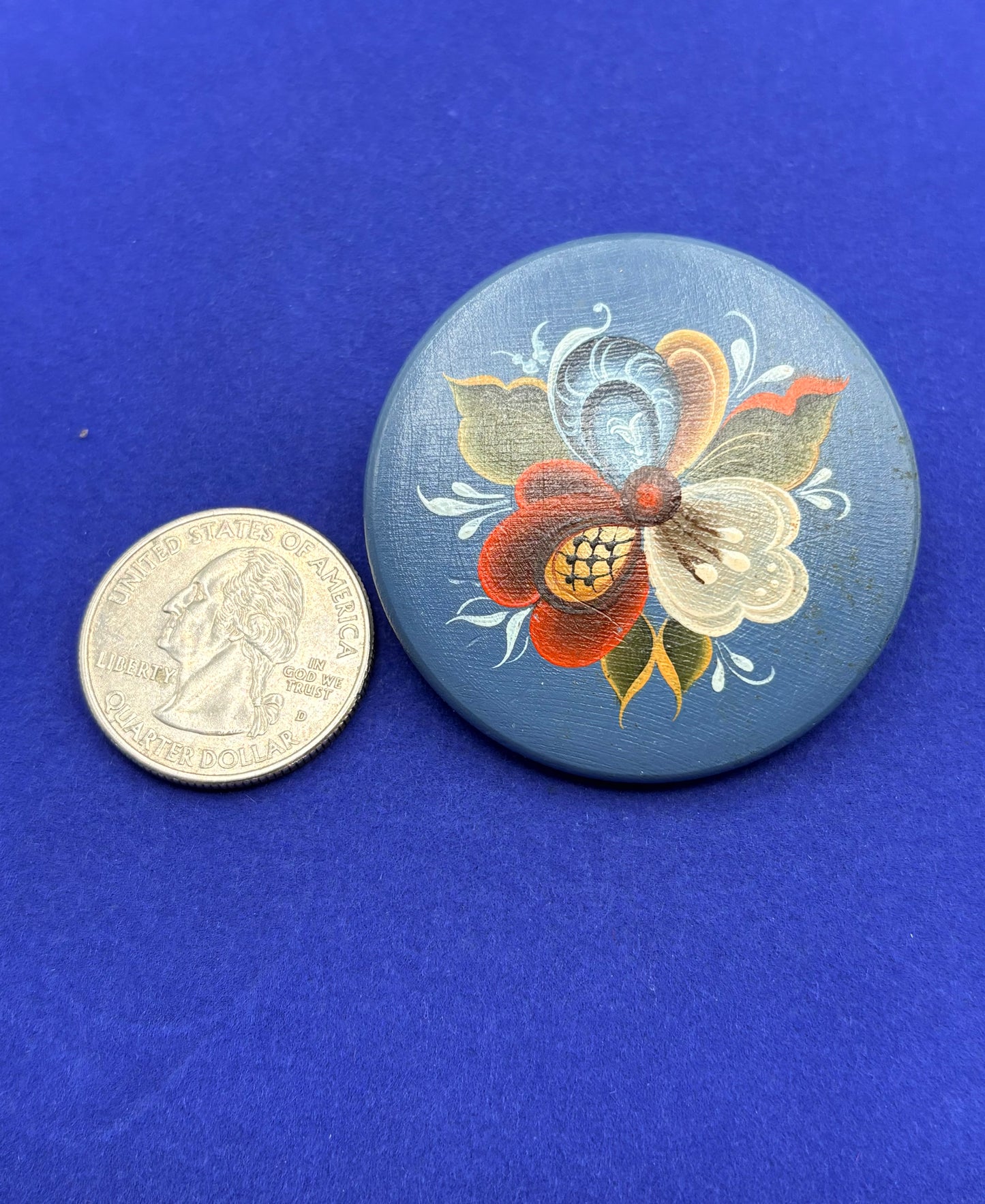 Hand Painted Floral Wood Brooch