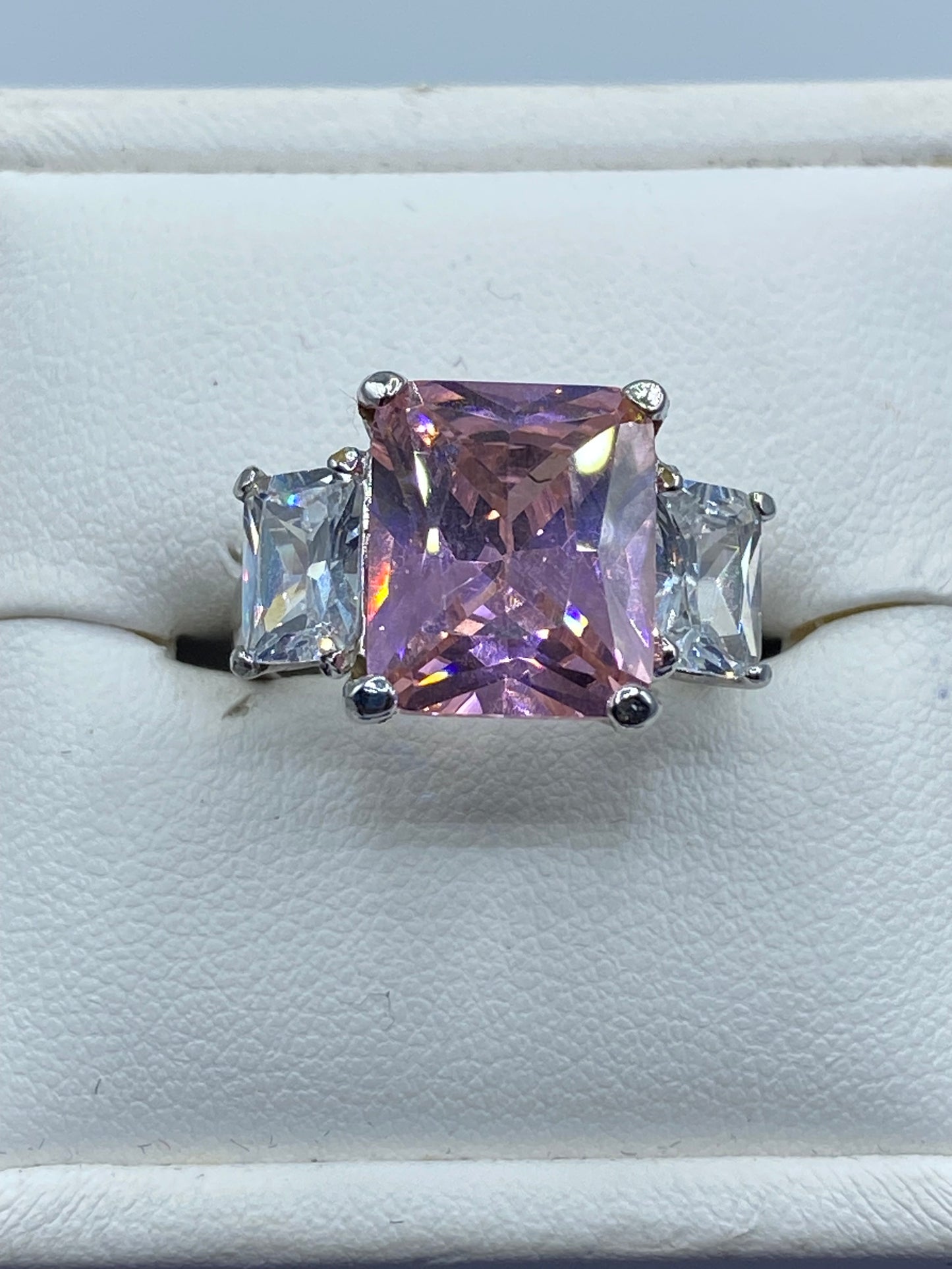 Silver Tone Glass Costume Ring