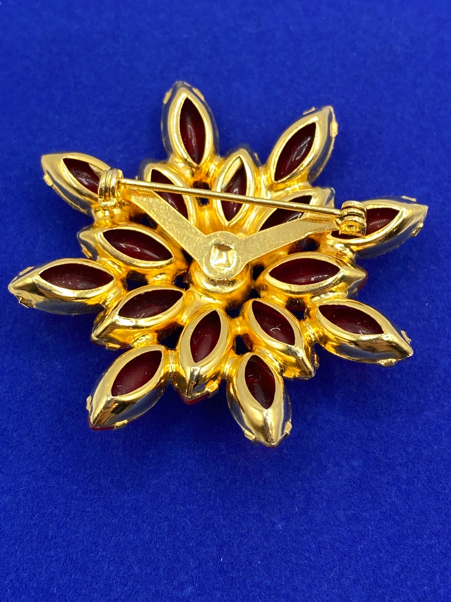 Red Rhinestone Glowing Floral Brooch