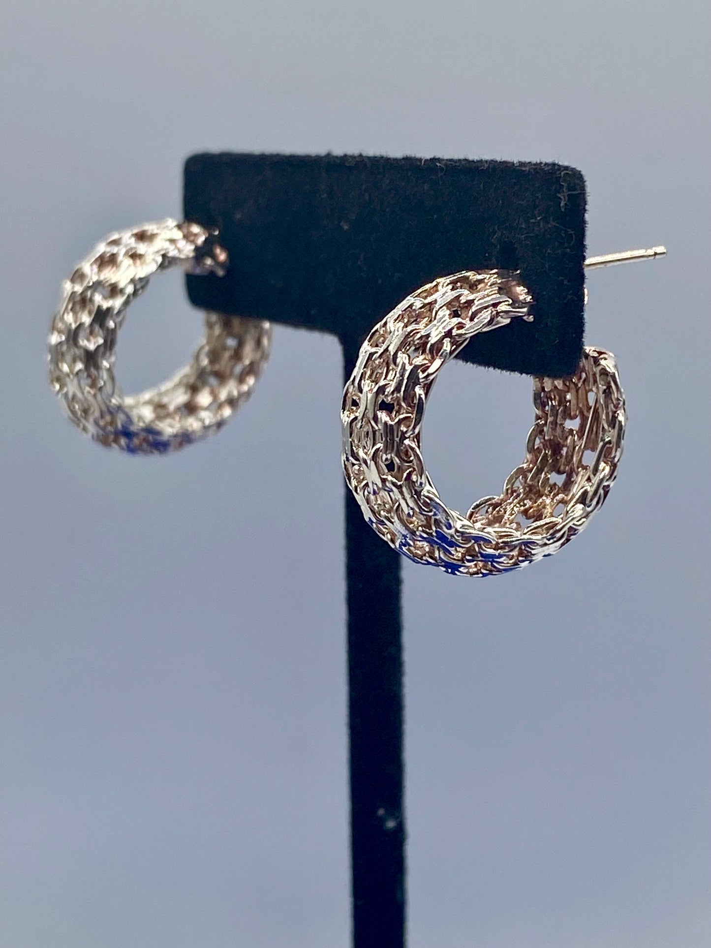Sterling Silver Chain Link Half Hoop Earrings