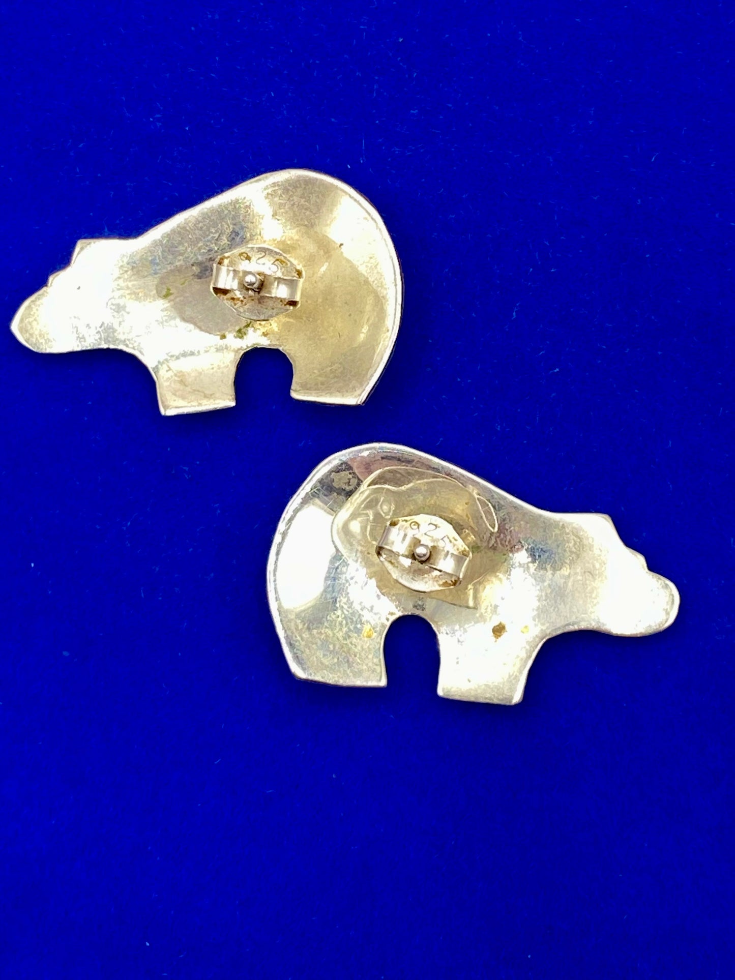 Vintage Navajo Artisan Sterling Bear Fetish Stud Earrings