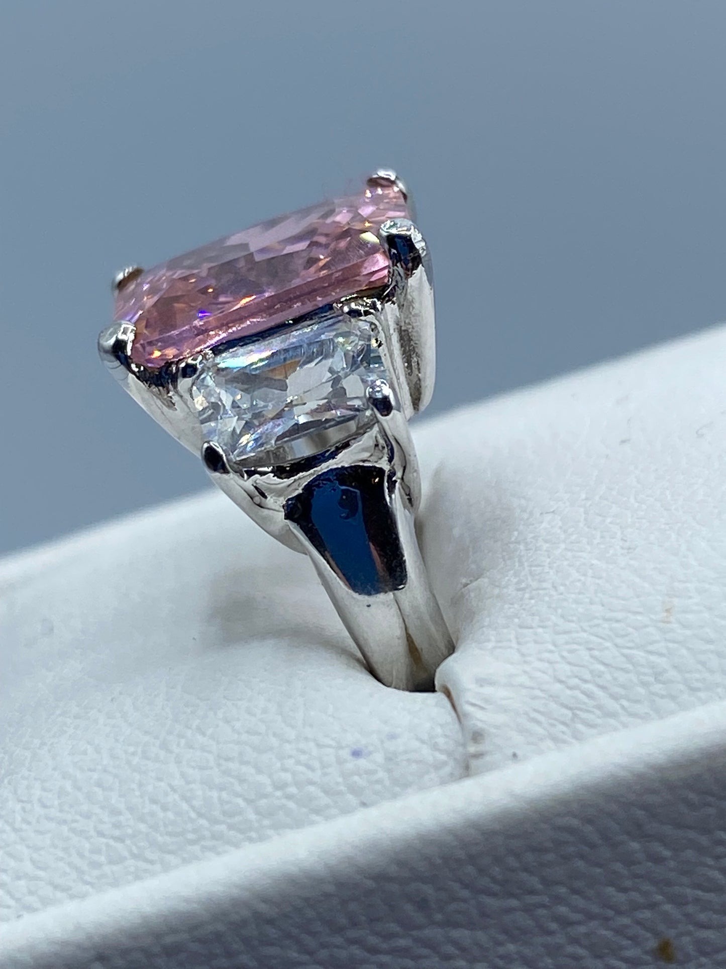 Silver Tone Glass Costume Ring