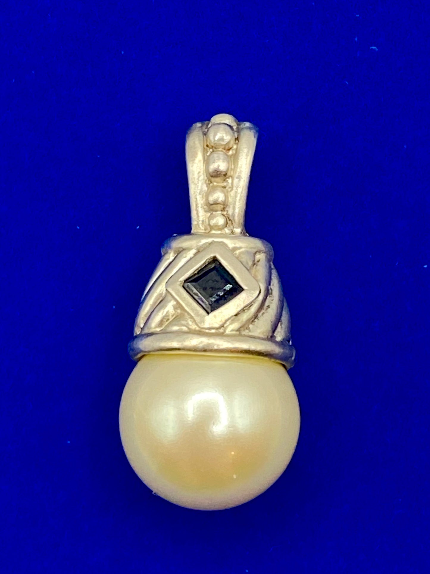 Judith Ripka Sterling Silver Blue Sapphire White Pearl Pendant Enhancer