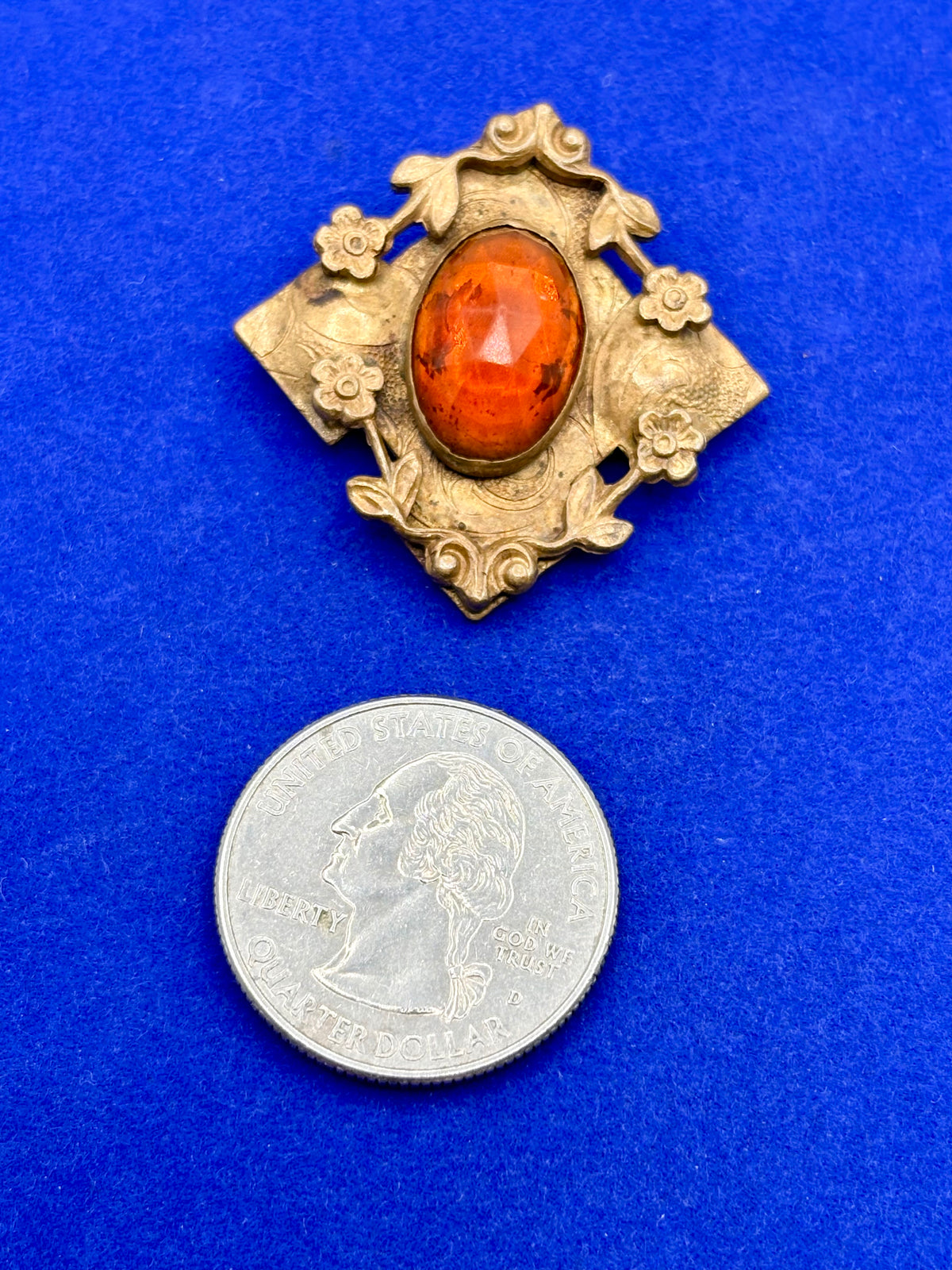 Antique Victorian Dainty Orange Faceted Glass Sash Pin