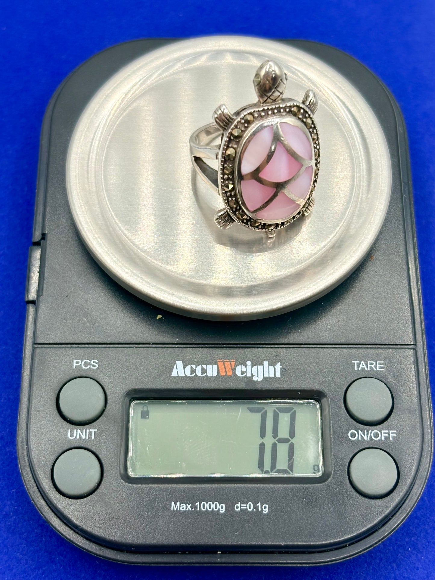 Sterling Silver MOP & Marcasite Turtle Ring