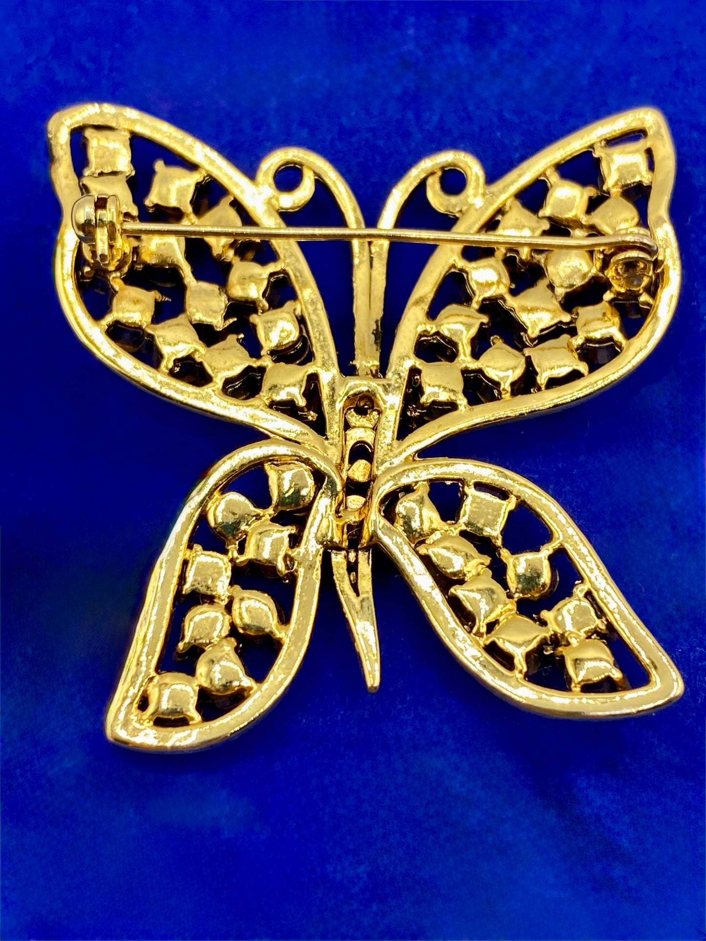 Vintage Gold Tone & Green Rhinestone Butterfly Brooch