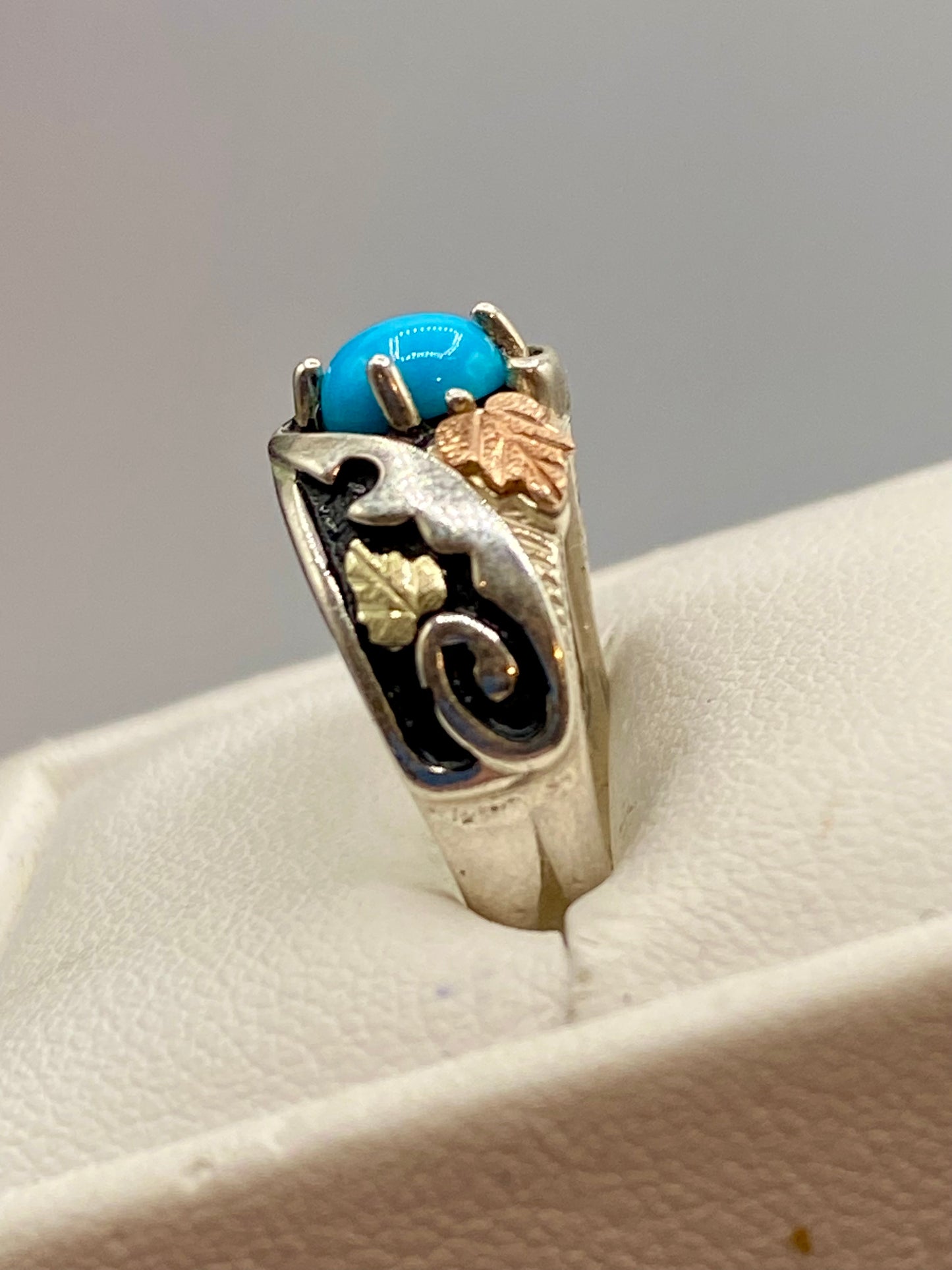 Vintage Sterling Silver Turquoise & Black Hills 12k Gold Ring