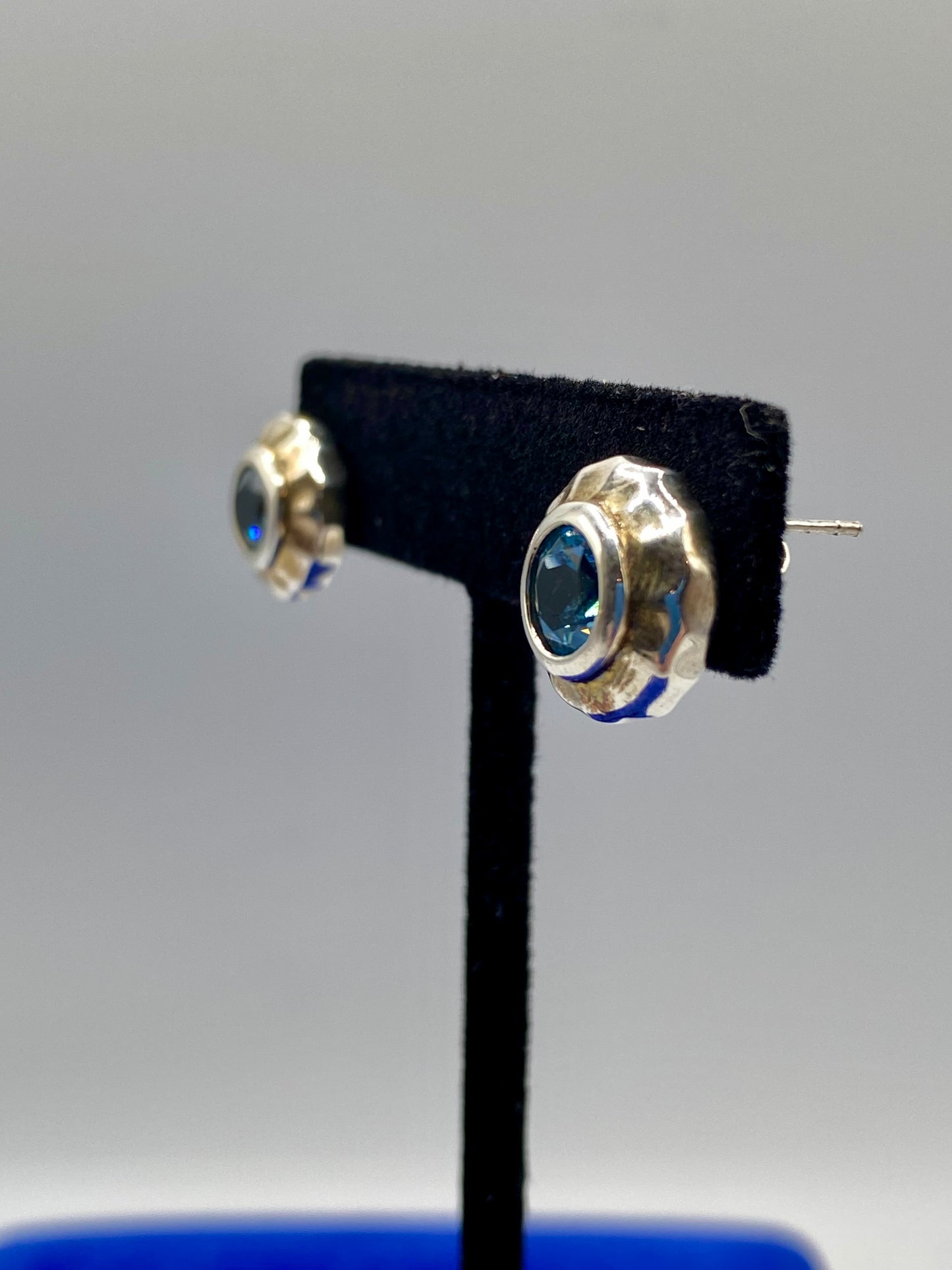 Sterling Silver Milor Italy Blue Topaz Stud Earrings