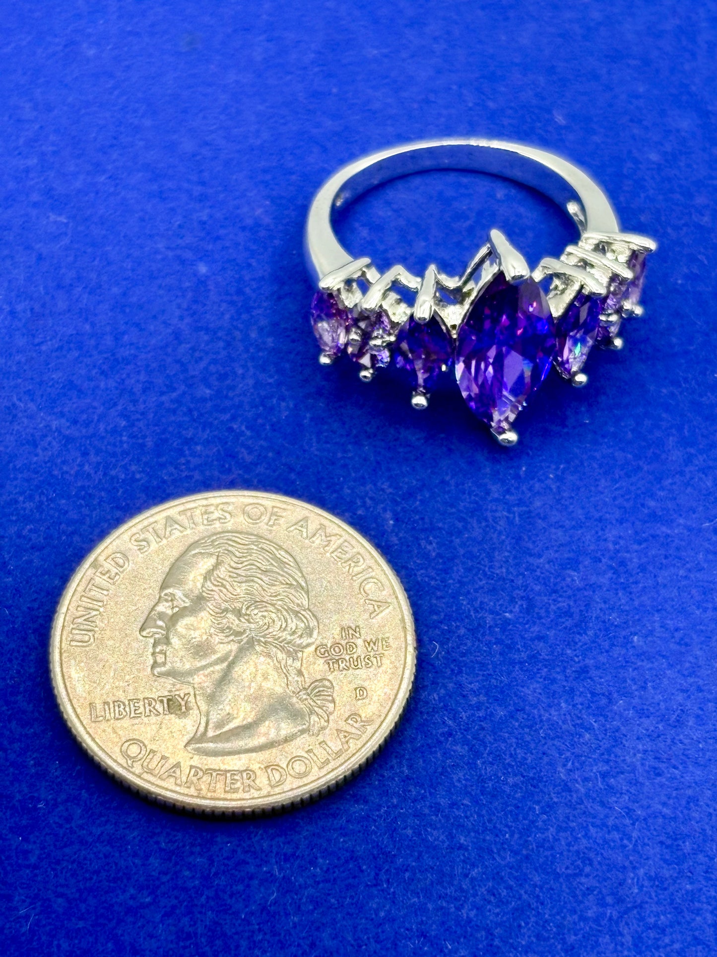 Purple Glass Silver Tone Costume Ring