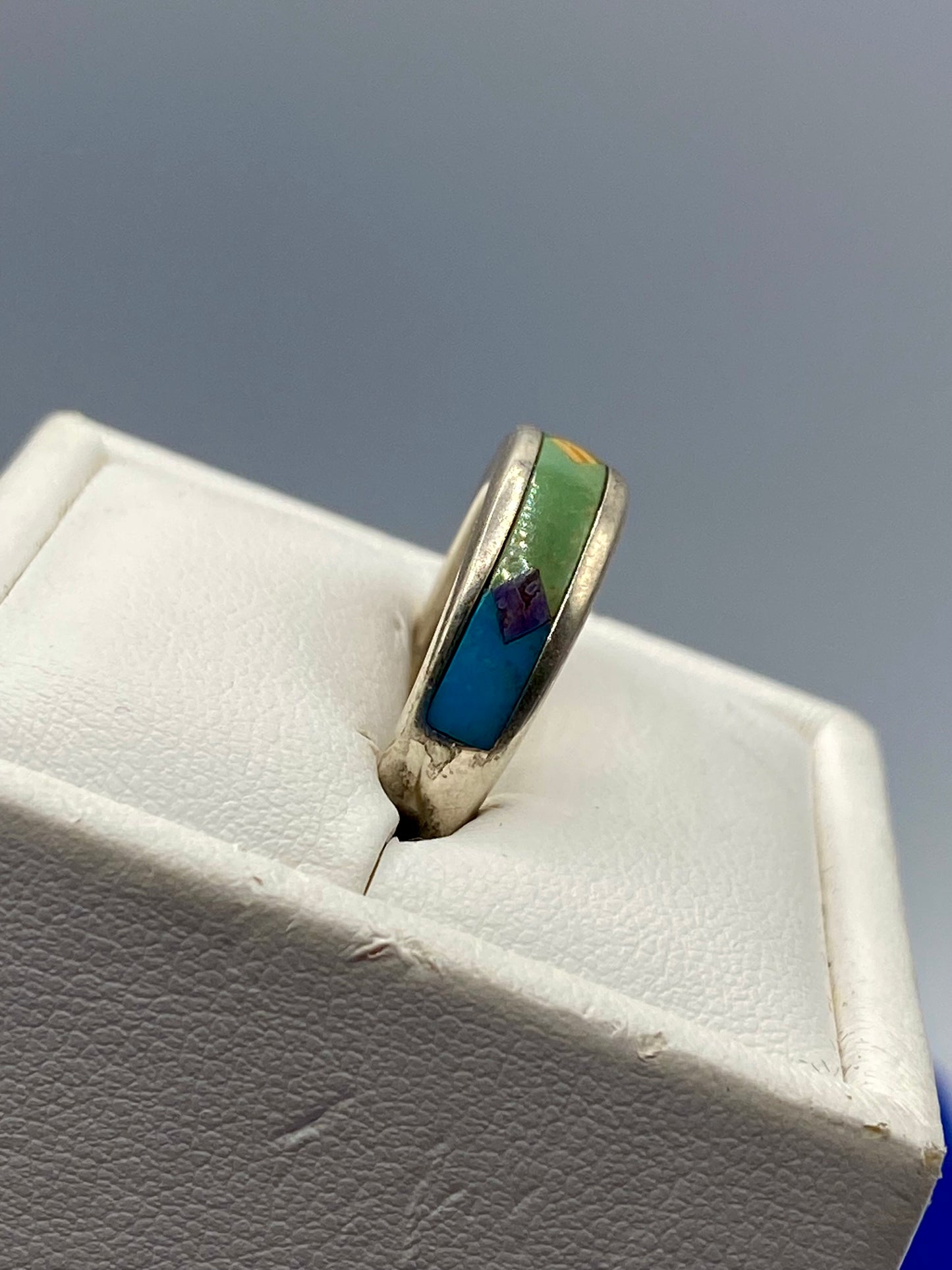 Native American Waldeck Johnson Silver With Turquoise Inlay Ring