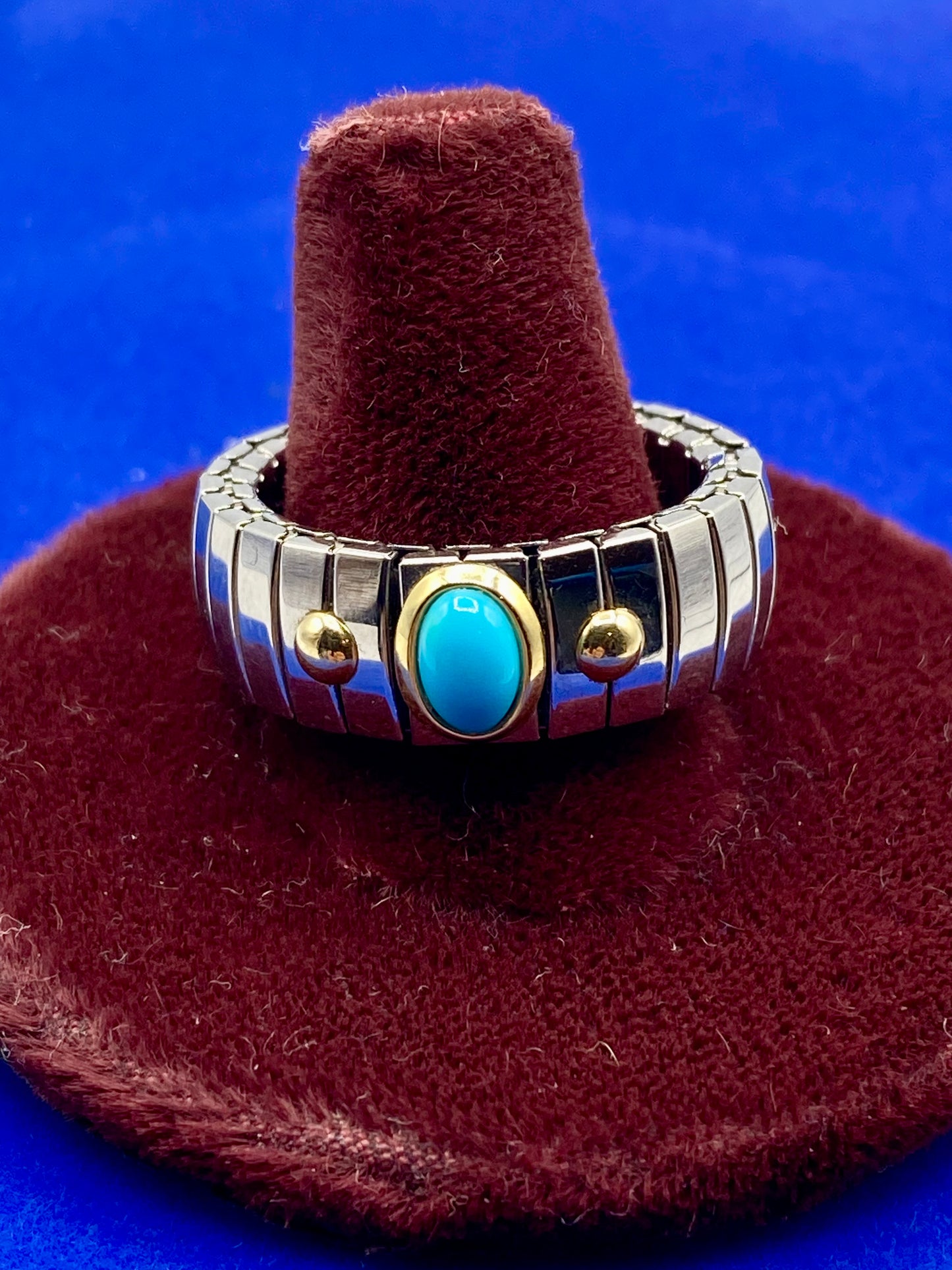 Milor Italy Stainless Steel W/ 18K Gold Accents & Turquoise Stone Extension Ring