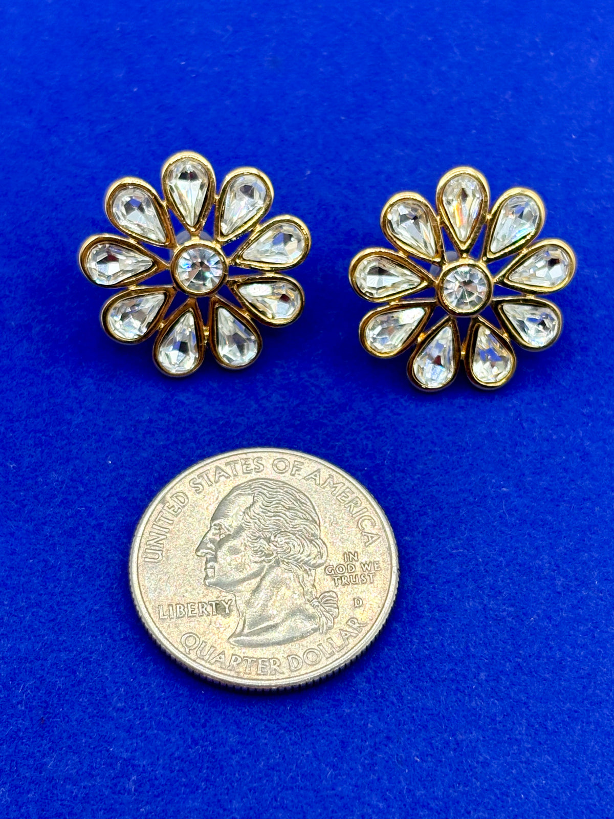 Vintage Gold Tone & Rhinestone Monet Earrings