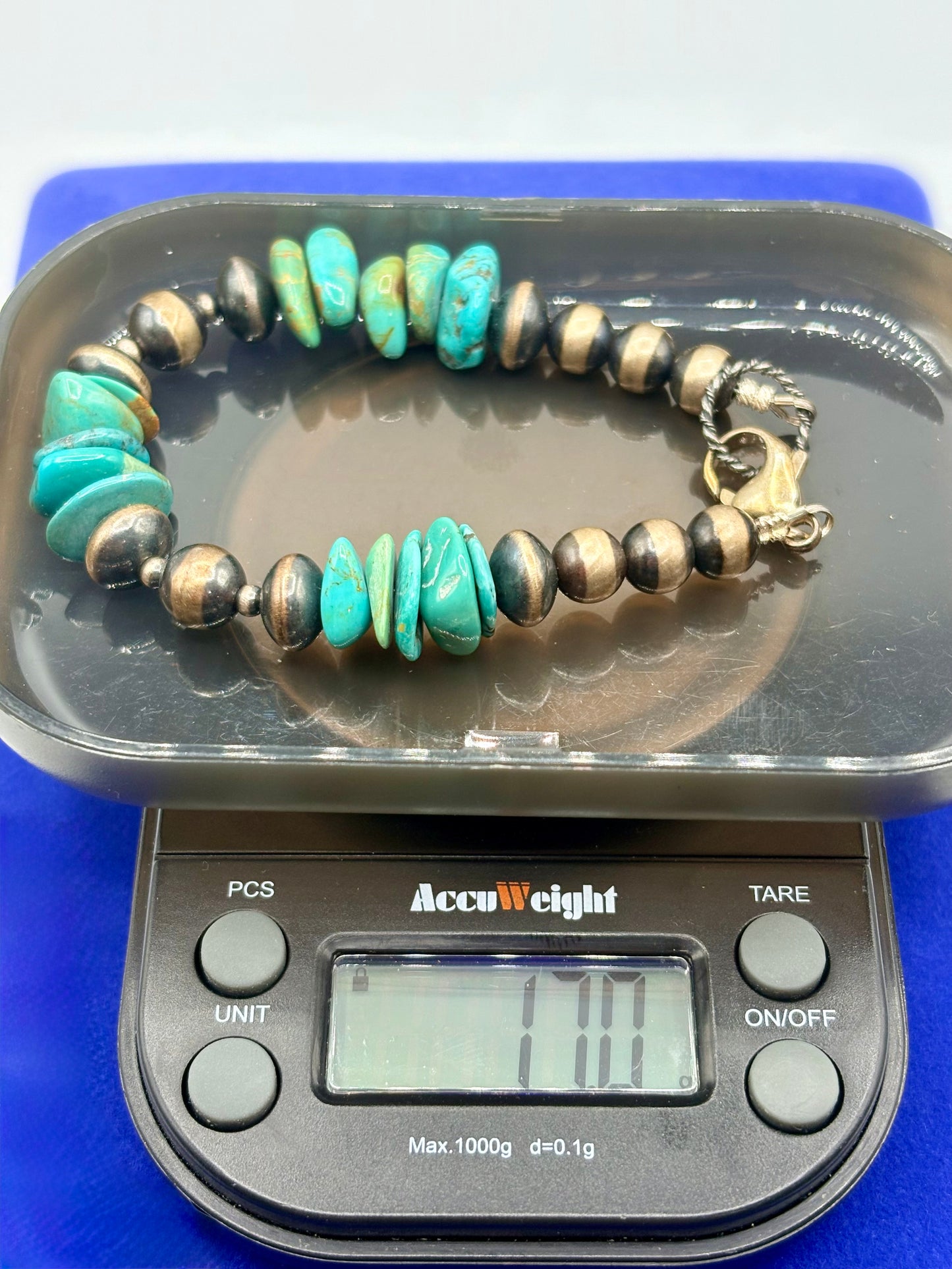 Sterling Silver Southwestern Turquoise & Silver Pearl Bracelet