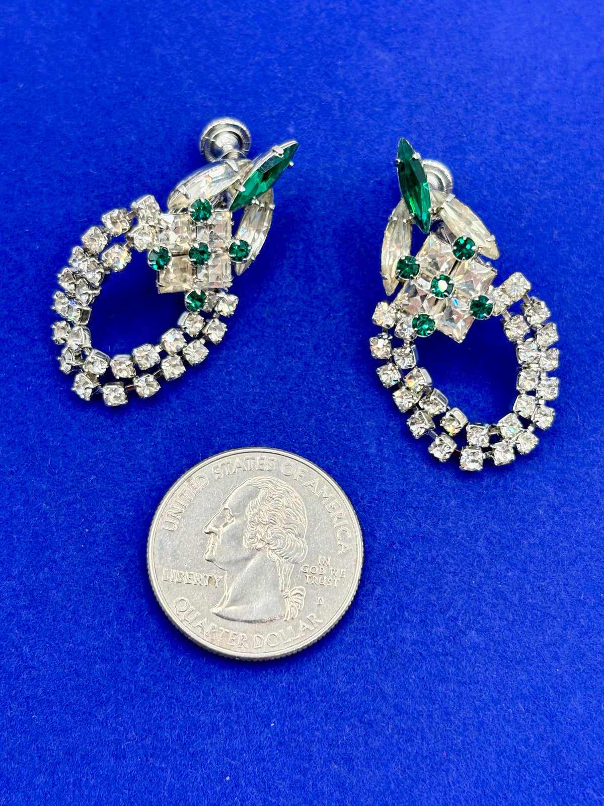 Vintage Hobé Green & Clear Rhinestone Screw Back Earrings