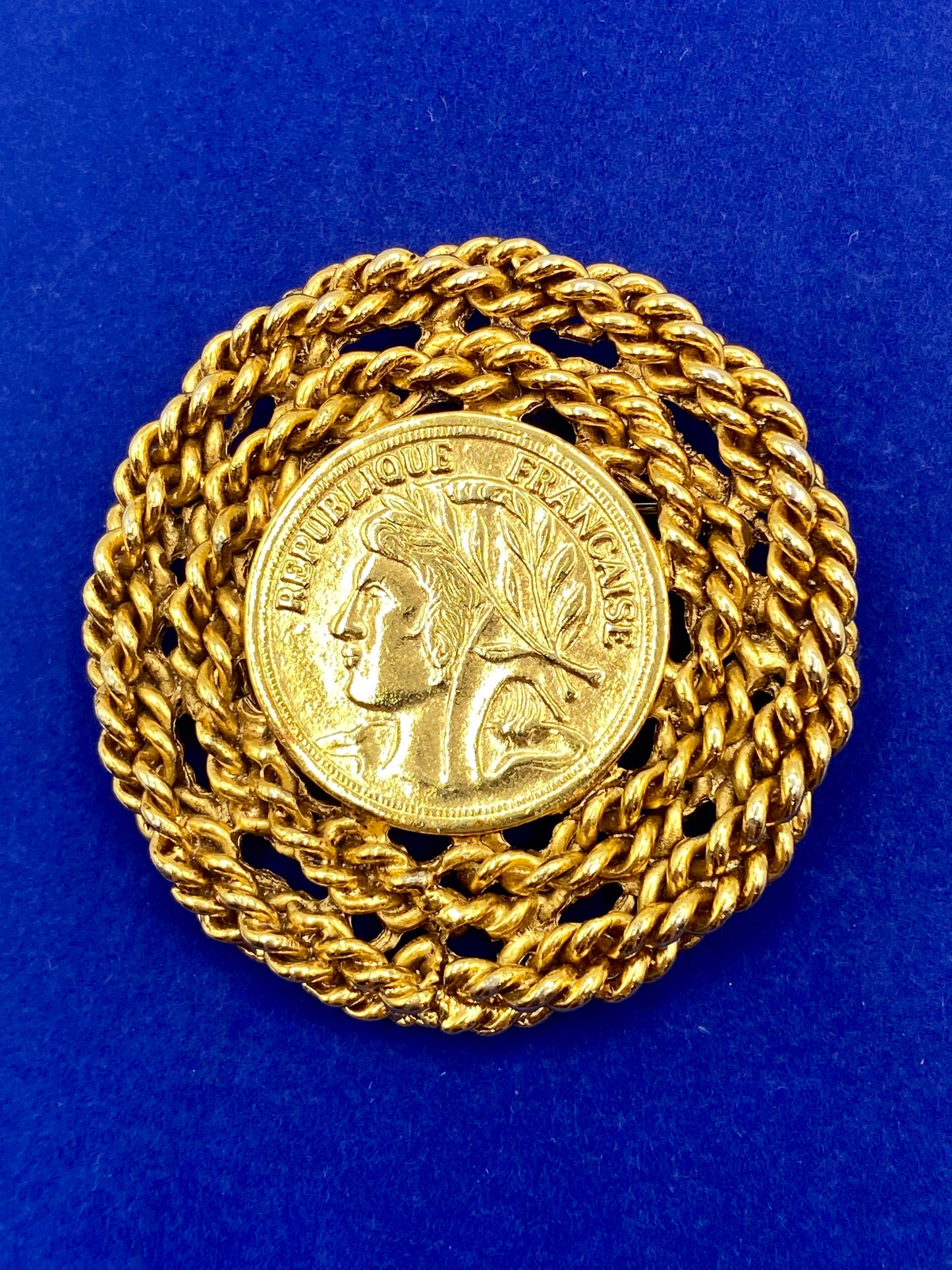 Gold Tone French Coin Brooch