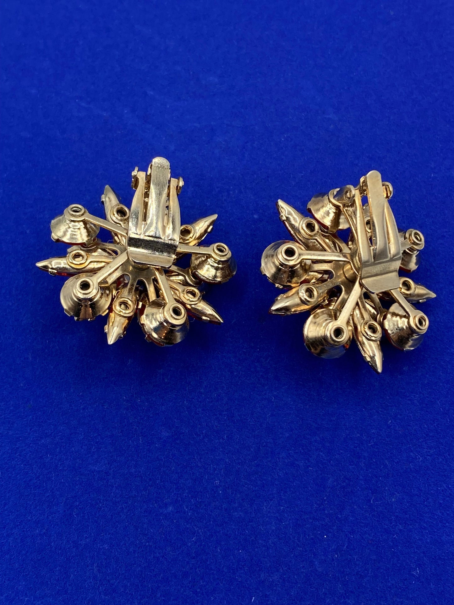 MCM Orange Rhinestone Floral Brooch Earrings Set