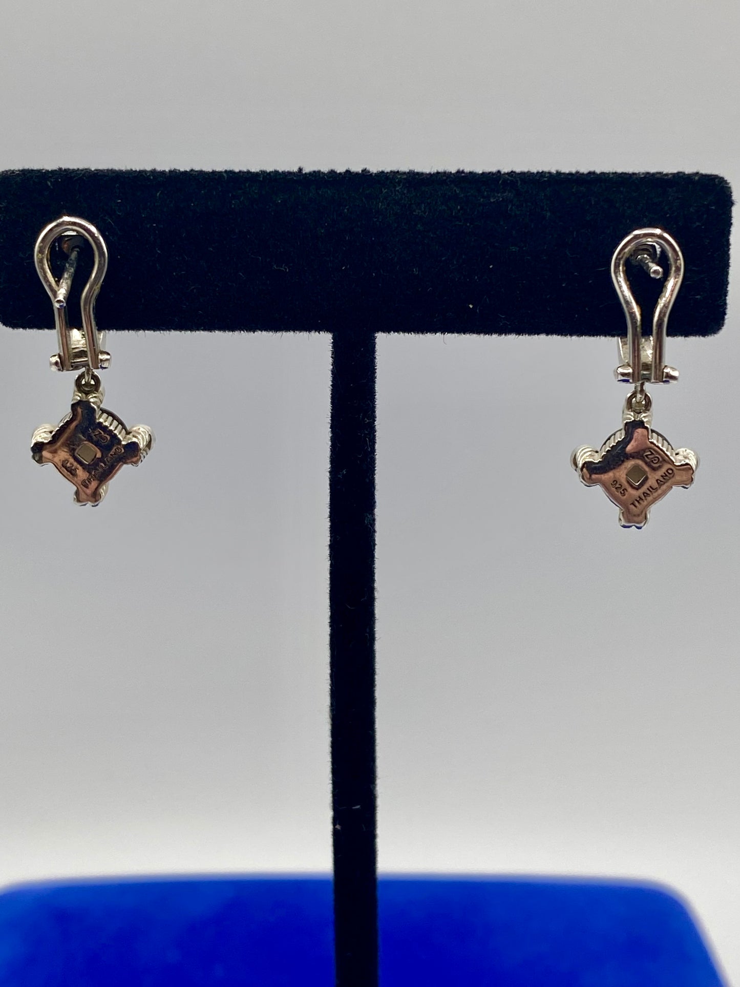 Judith Ripka Sterling Silver Smokey Topaz CZ Hoop Dangle Earrings