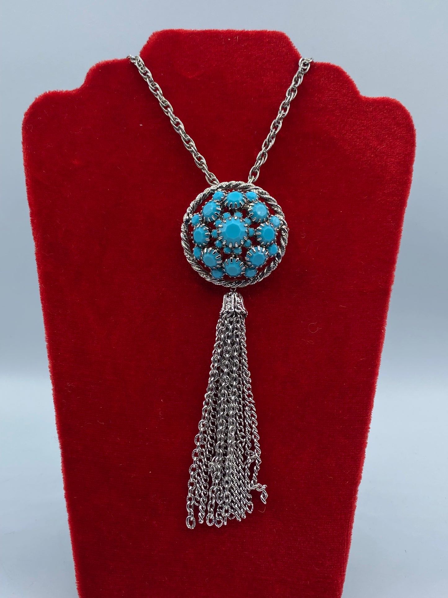Vintage Turquoise Rhinestone Demi Parure Necklace & Earring Set