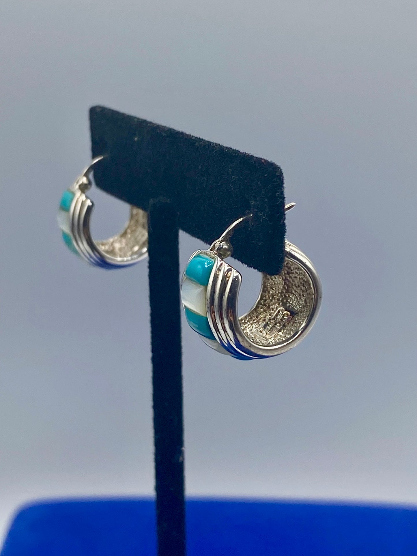 Sterling Silver Turquoise & MOP Hoop Earrings