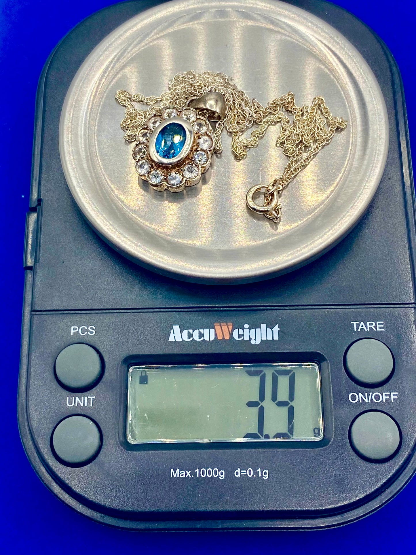 Sterling Silver Clear & Blue Topaz Necklace