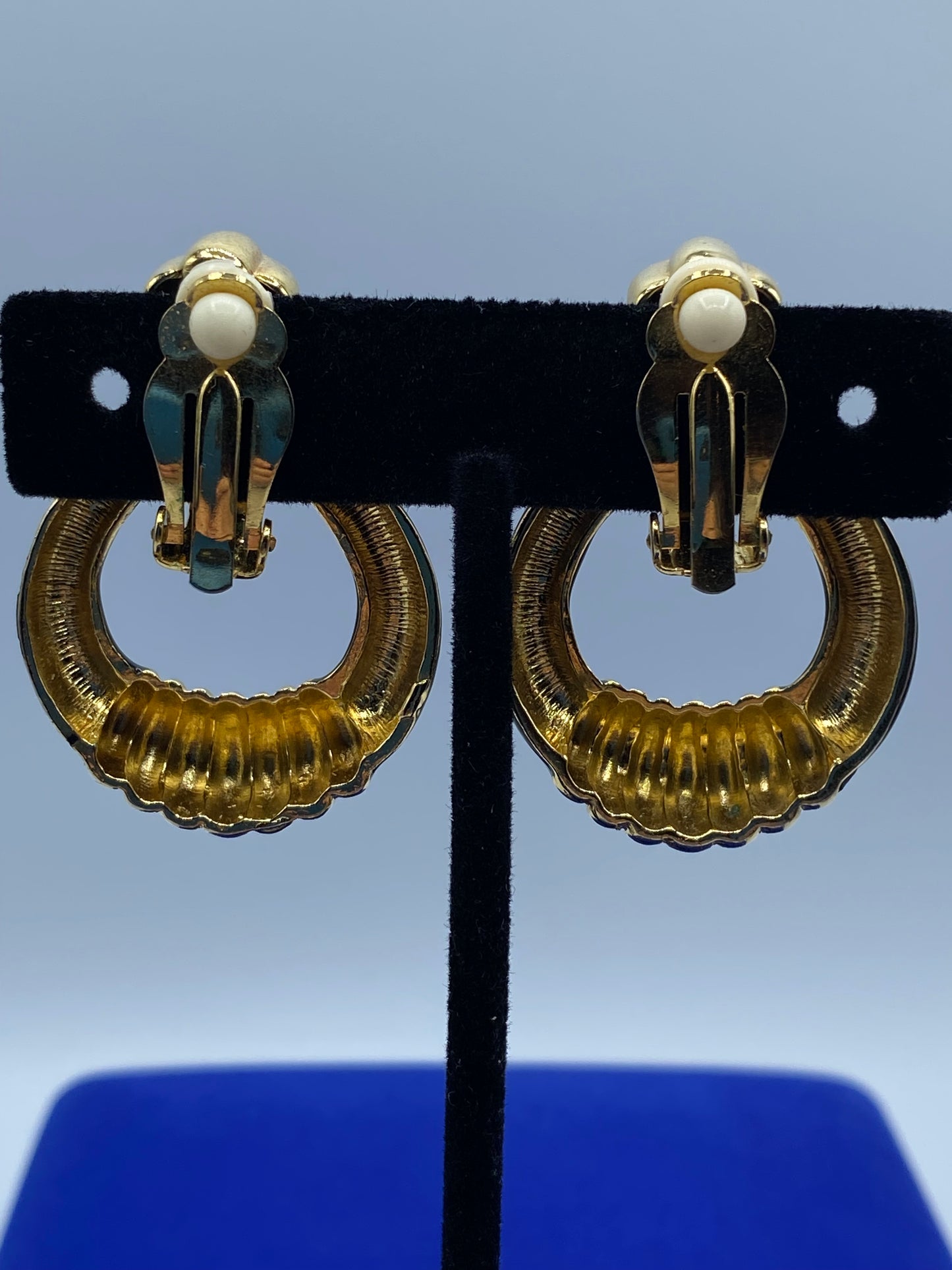 Black Enamel & Gold Tone Clip Ons