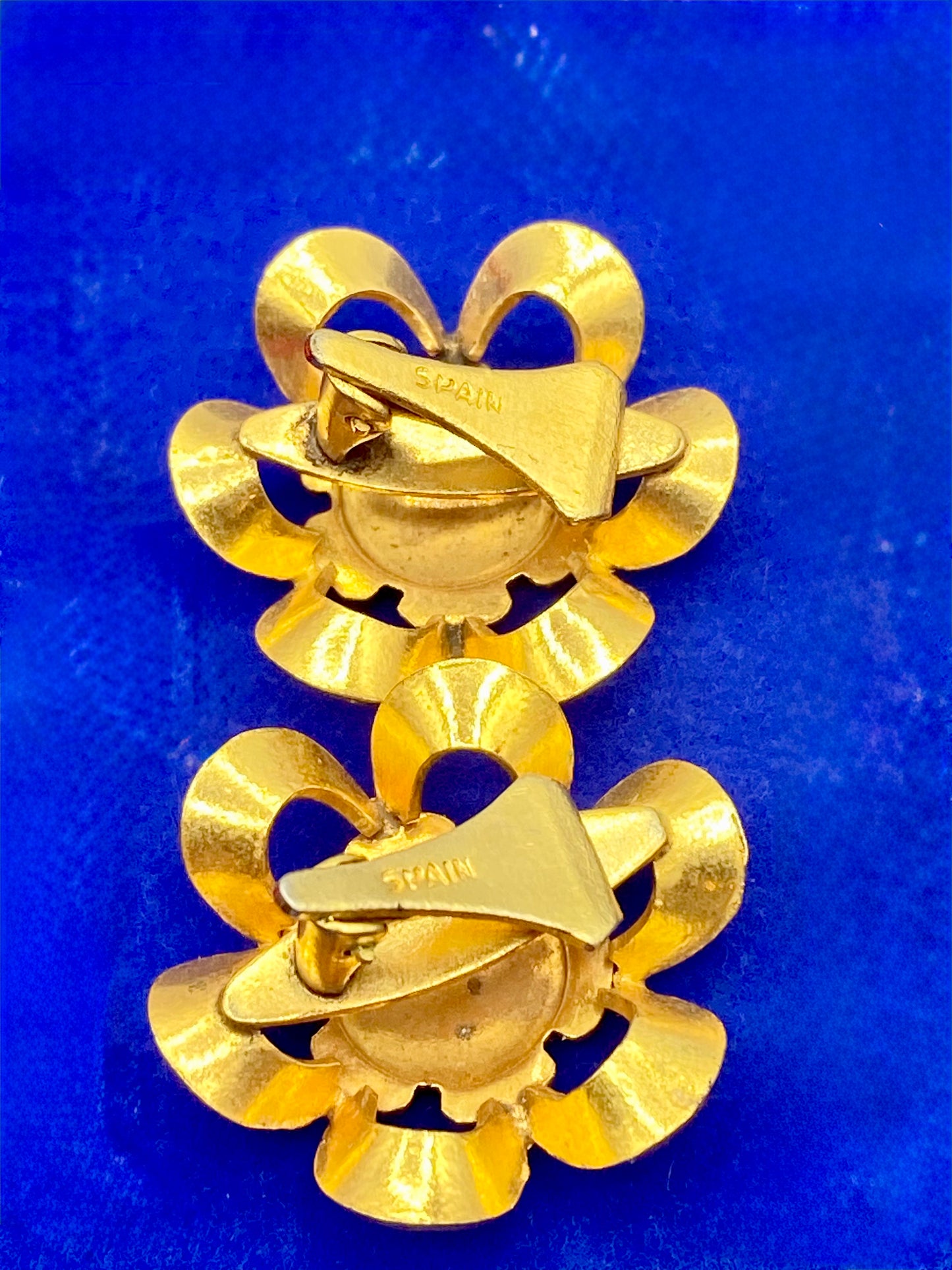 Vintage Spain Damascene Floral Clip Ons