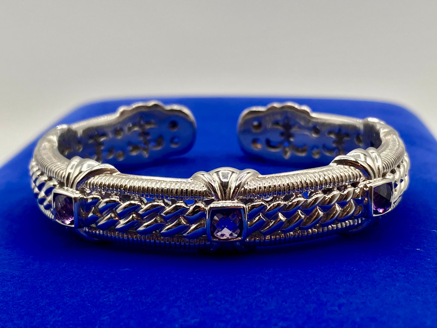 Judith Ripka Sterling Silver Purple Amethyst Hinged Cuff Bracelet