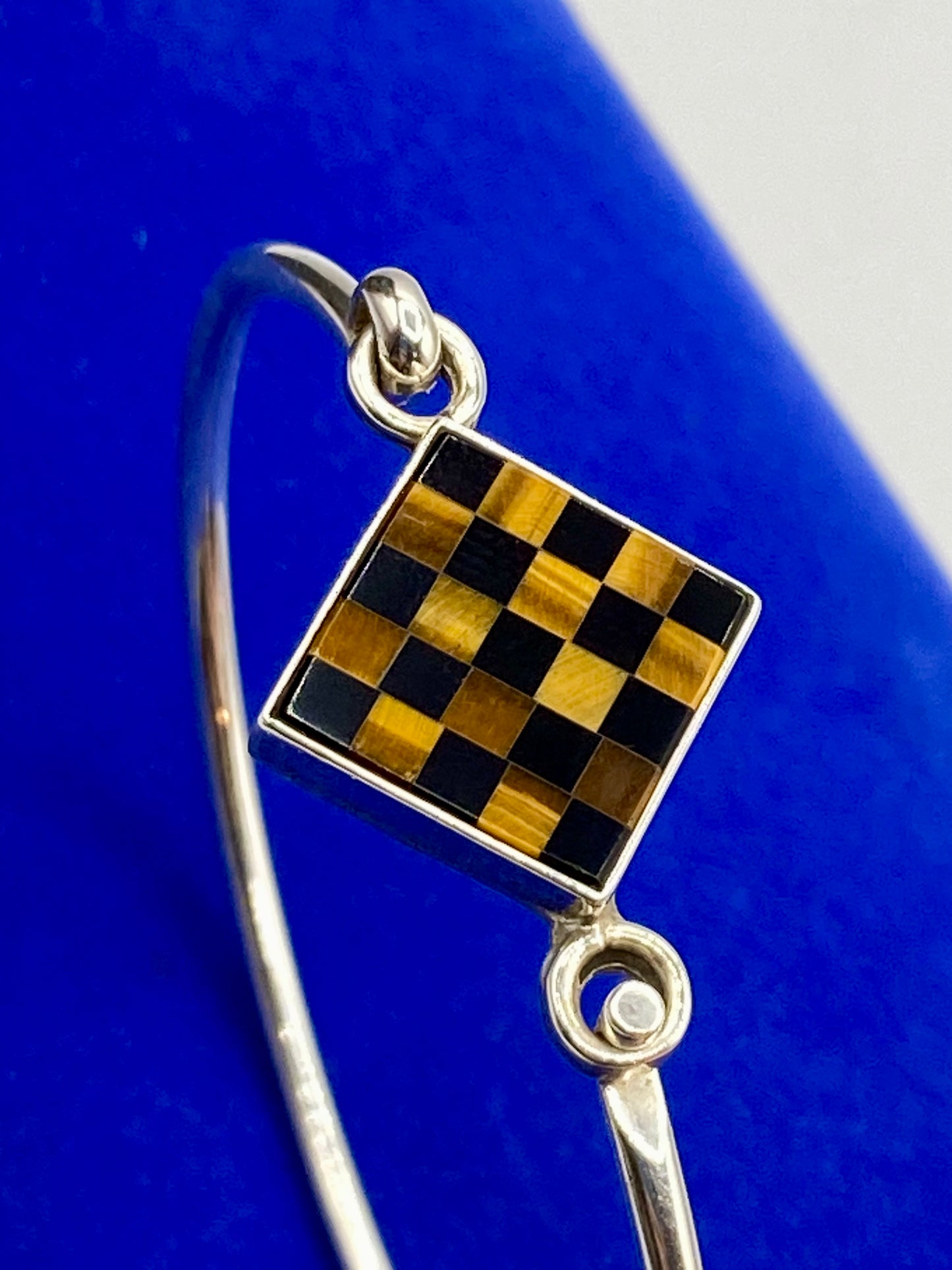 Sterling Silver Onyx Tigers Eye Mexico Checker Board Bracelet