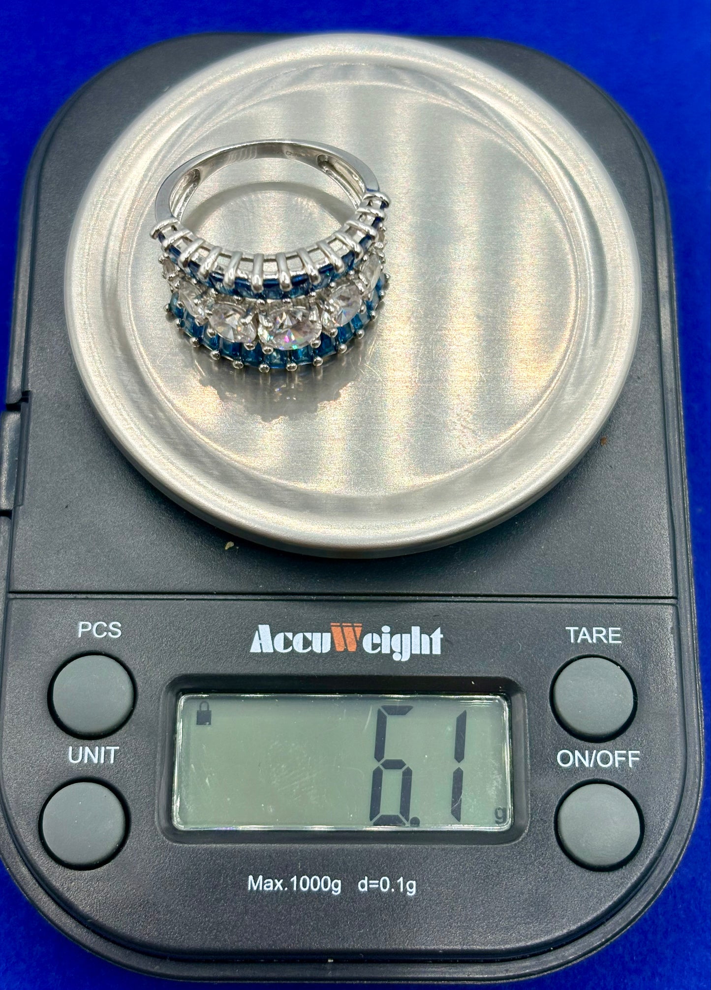 Sterling Silver Blue & Clear CZ Statement Ring