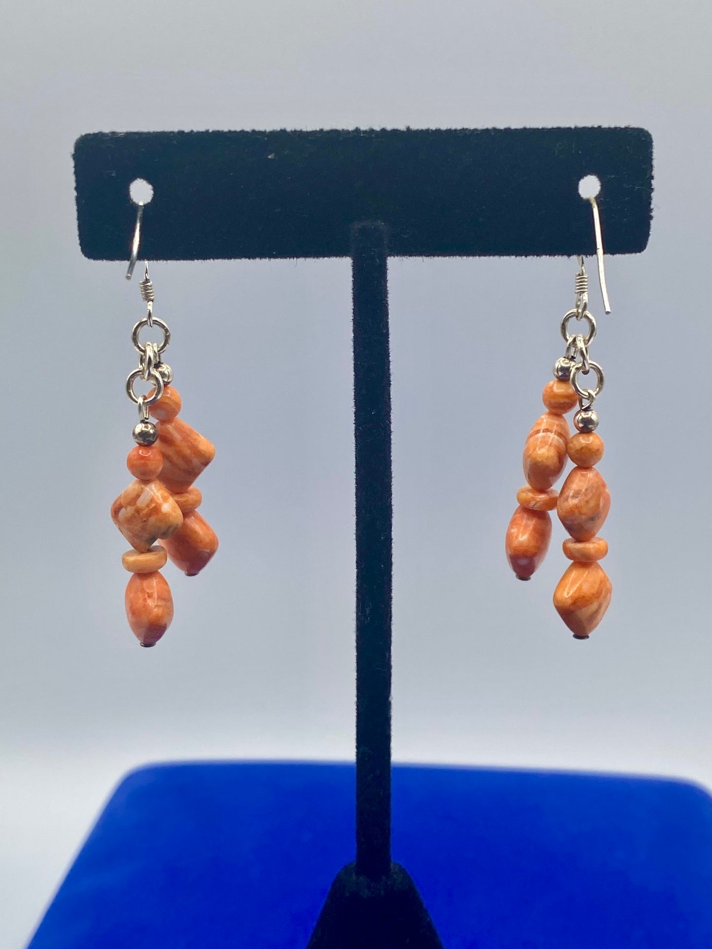 Sterling Silver Orange Spiny Oyster Beaded Earrings