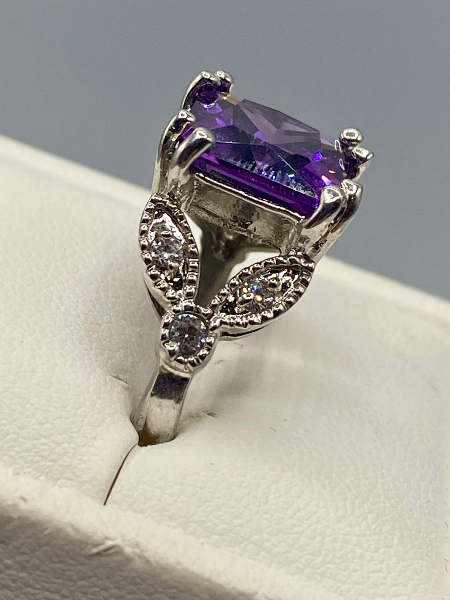 Purple Glass Silver Tone Ring