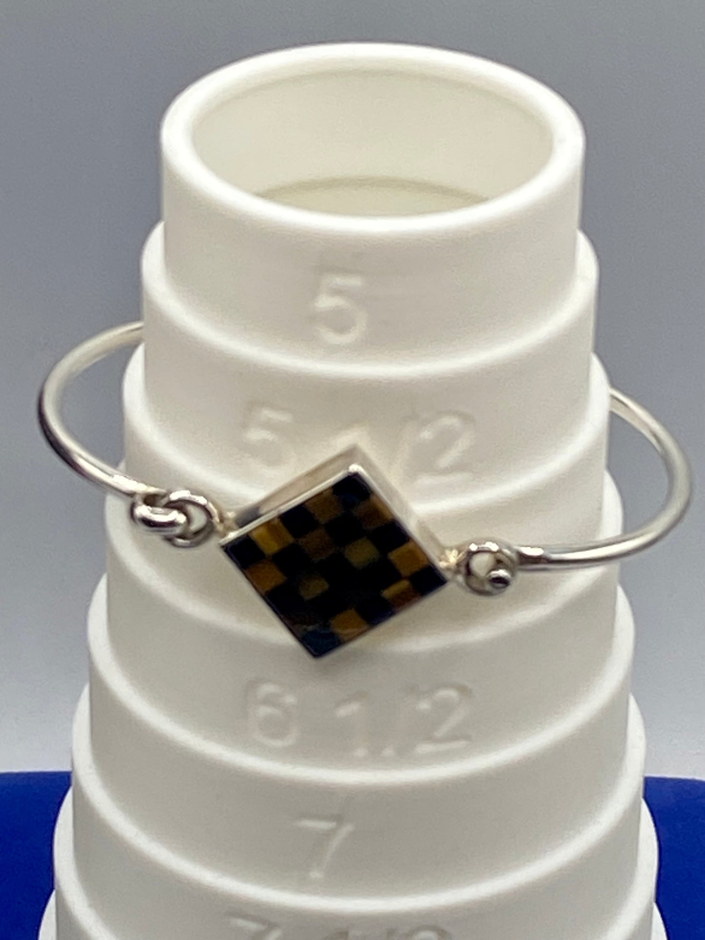 Sterling Silver Onyx Tigers Eye Mexico Checker Board Bracelet