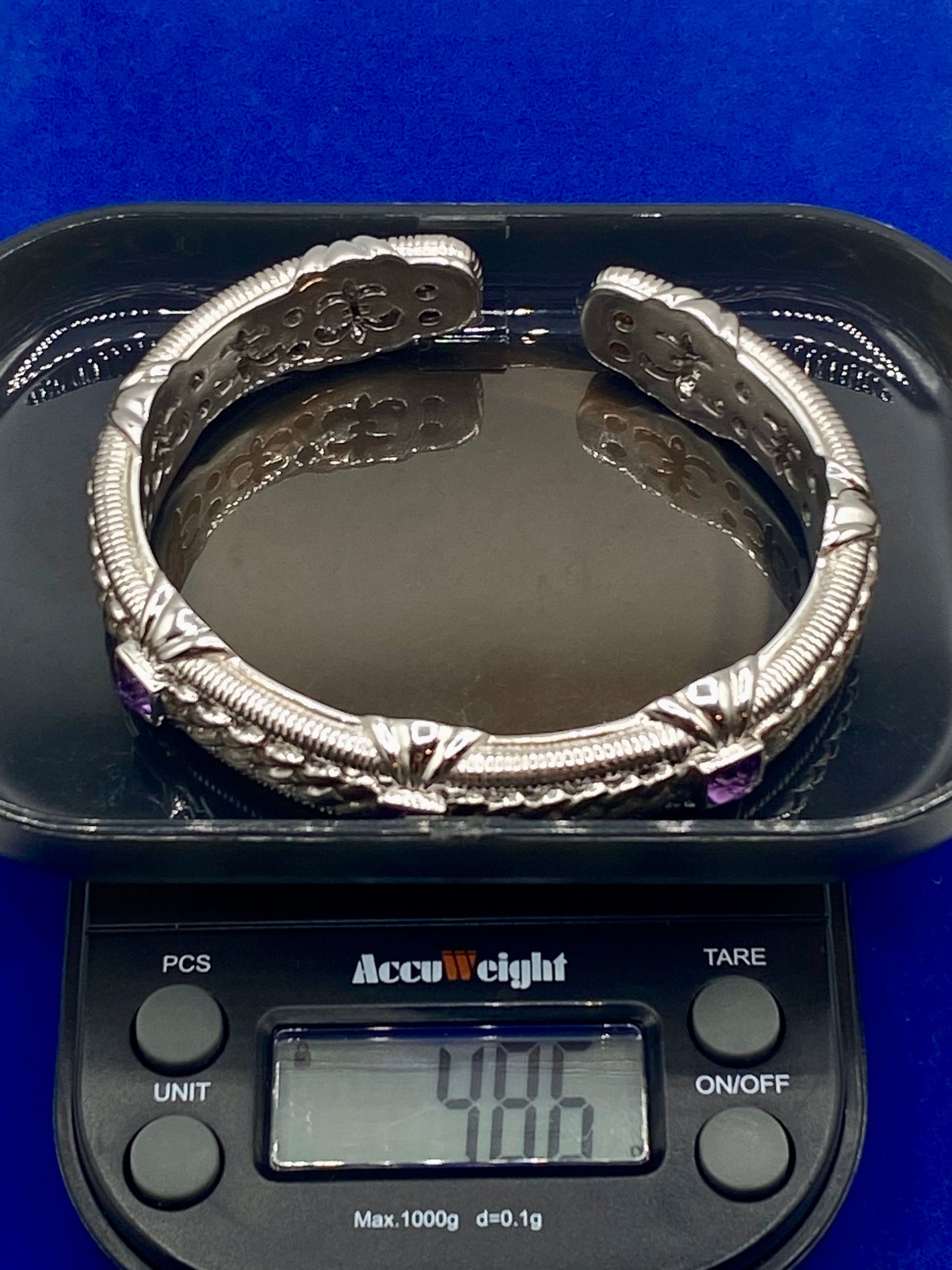 Judith Ripka Sterling Silver Purple Amethyst Hinged Cuff Bracelet