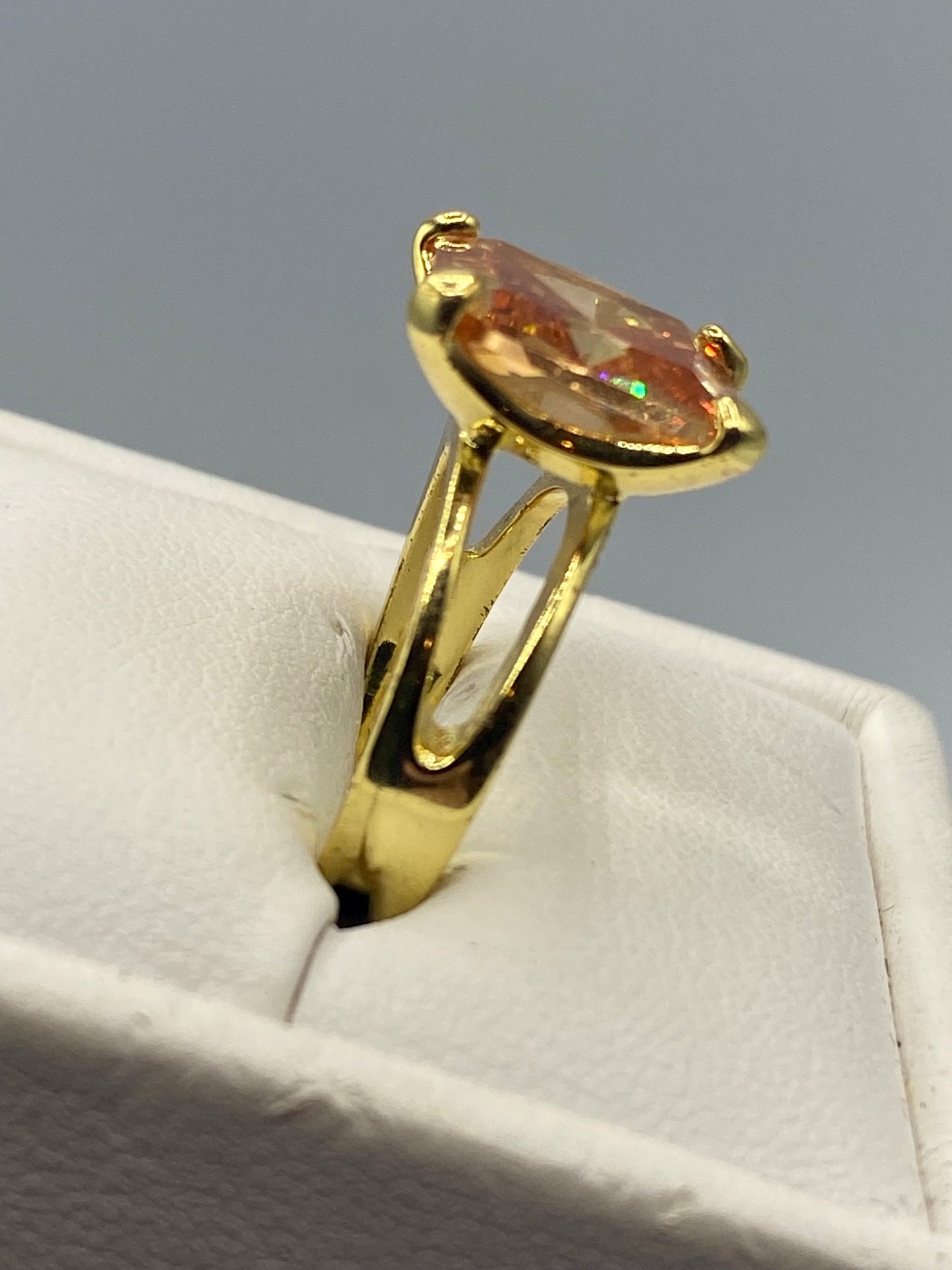 Orange Glass Gold Tone Ring
