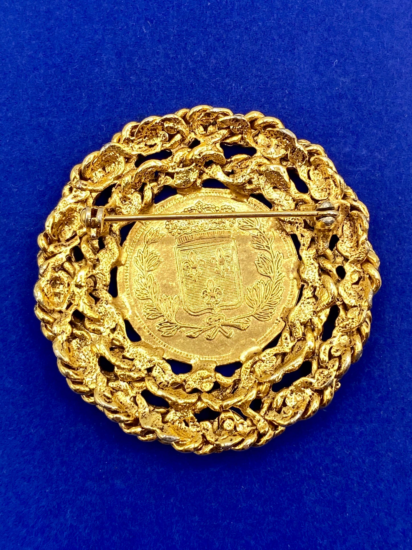 Gold Tone French Coin Brooch