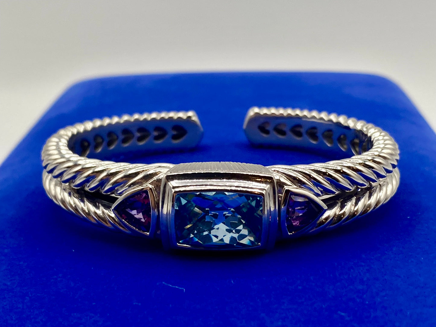 Judith Ripka Sterling Silver Hinged Cuff with Topaz & Amethyst