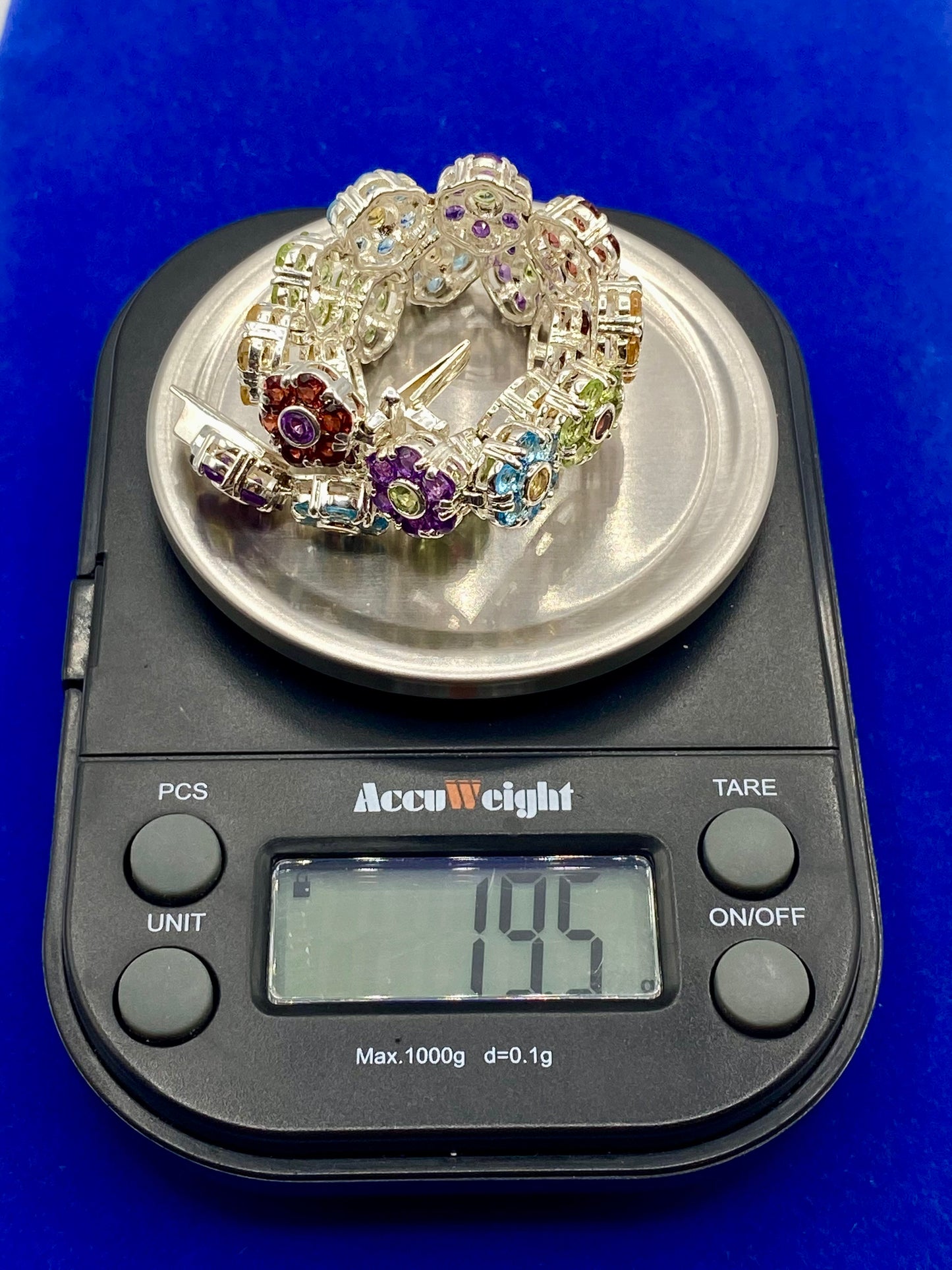 Sterling Silver Multi Gemstone Floral Bracelet