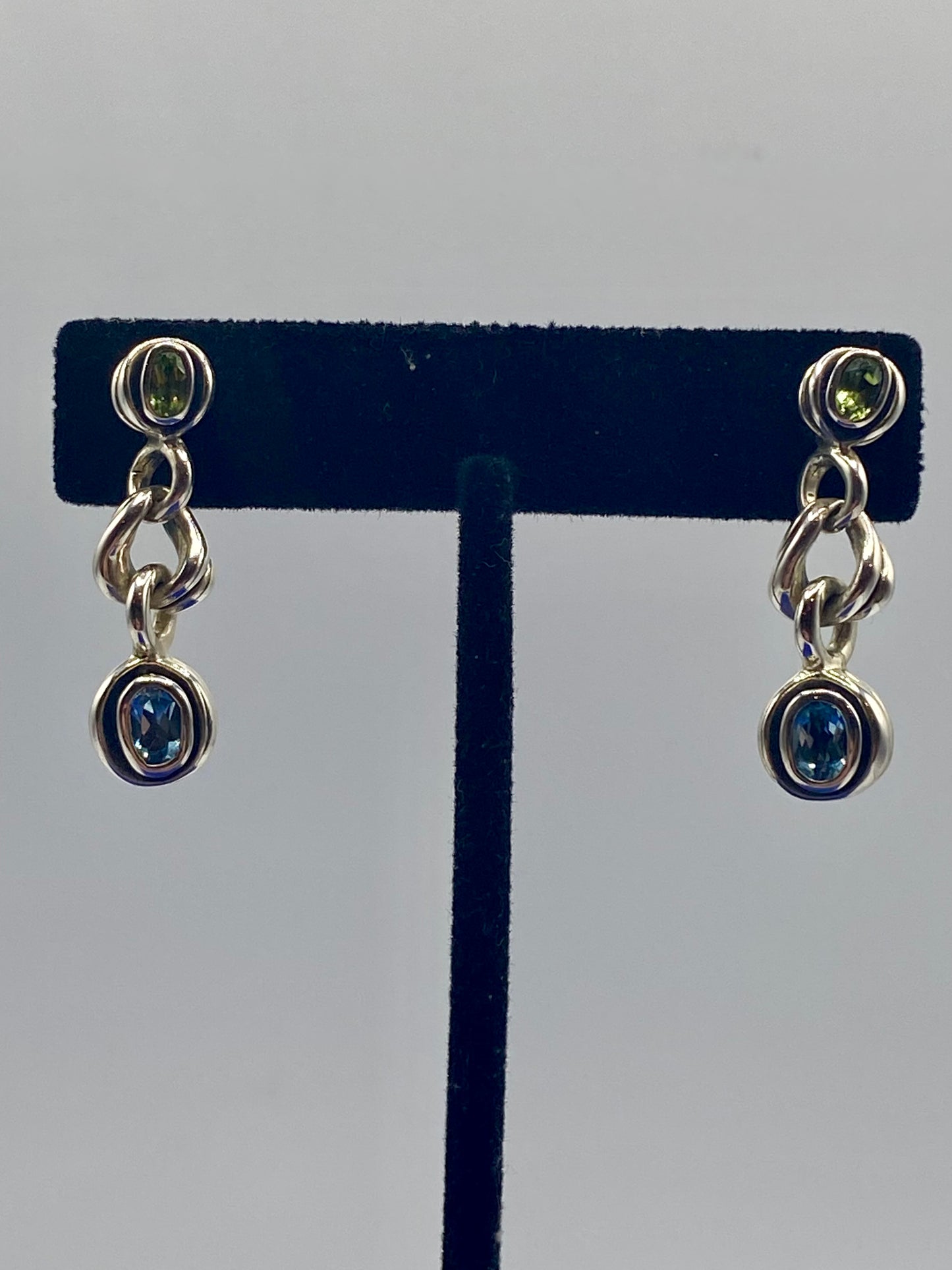 David Wysor Sterling Silver Aquamarine & Peridot Dangle Earrings