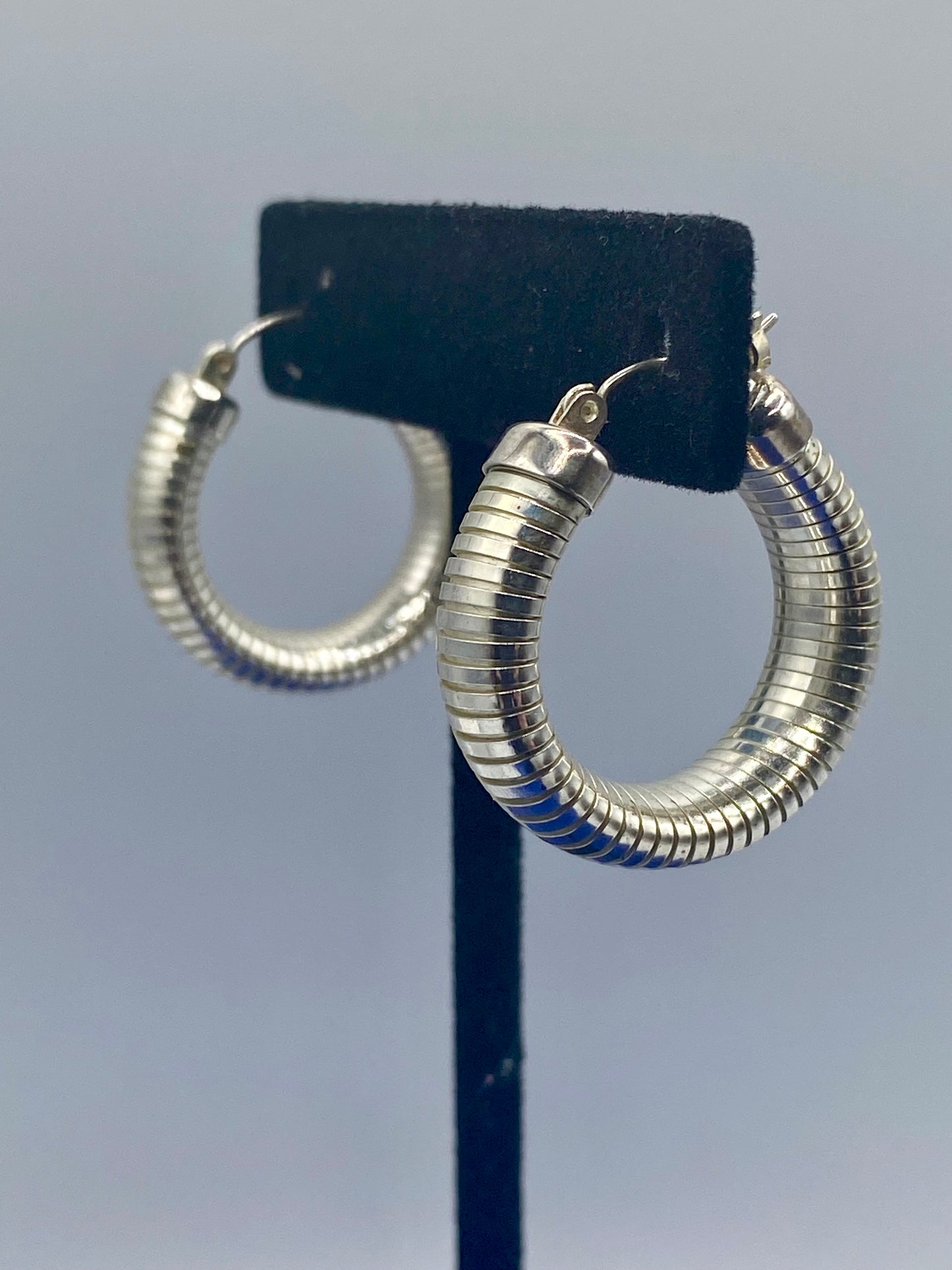 Sterling Silver Domed Stretch Hoop Earrings