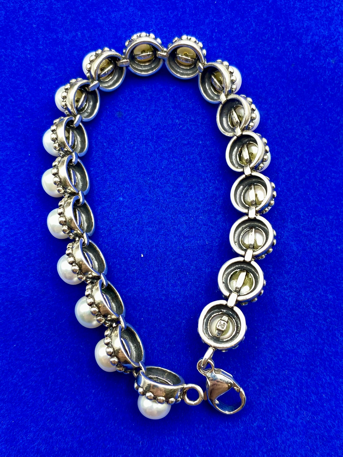 Freshwater Pearl Sterling Silver Gemstone Station Bracelet