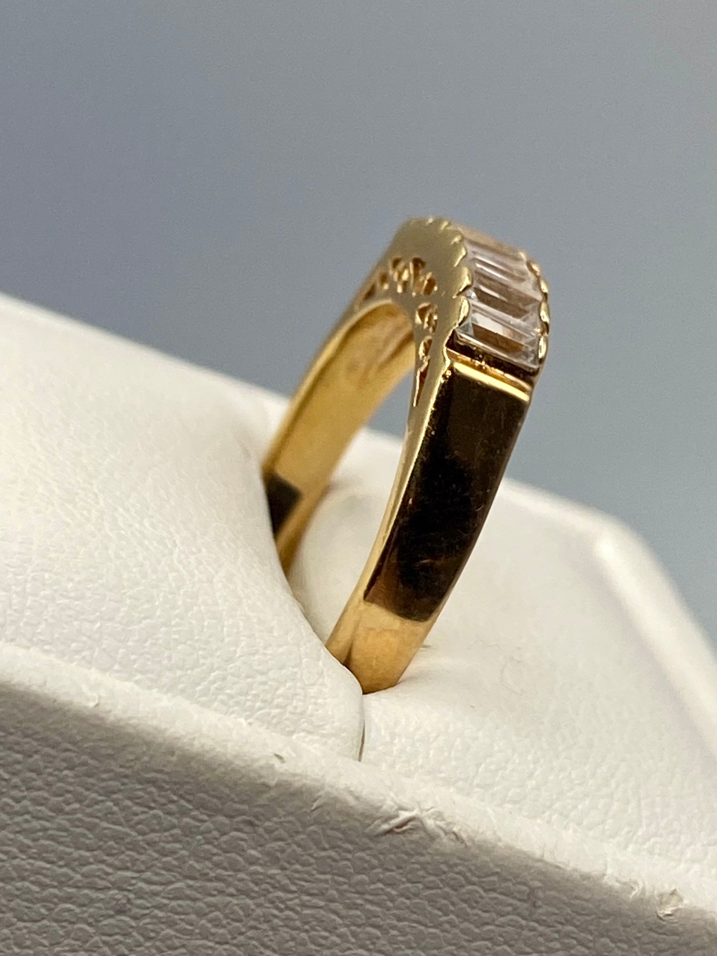 Gold Tone Rhinestone Baguette Ring