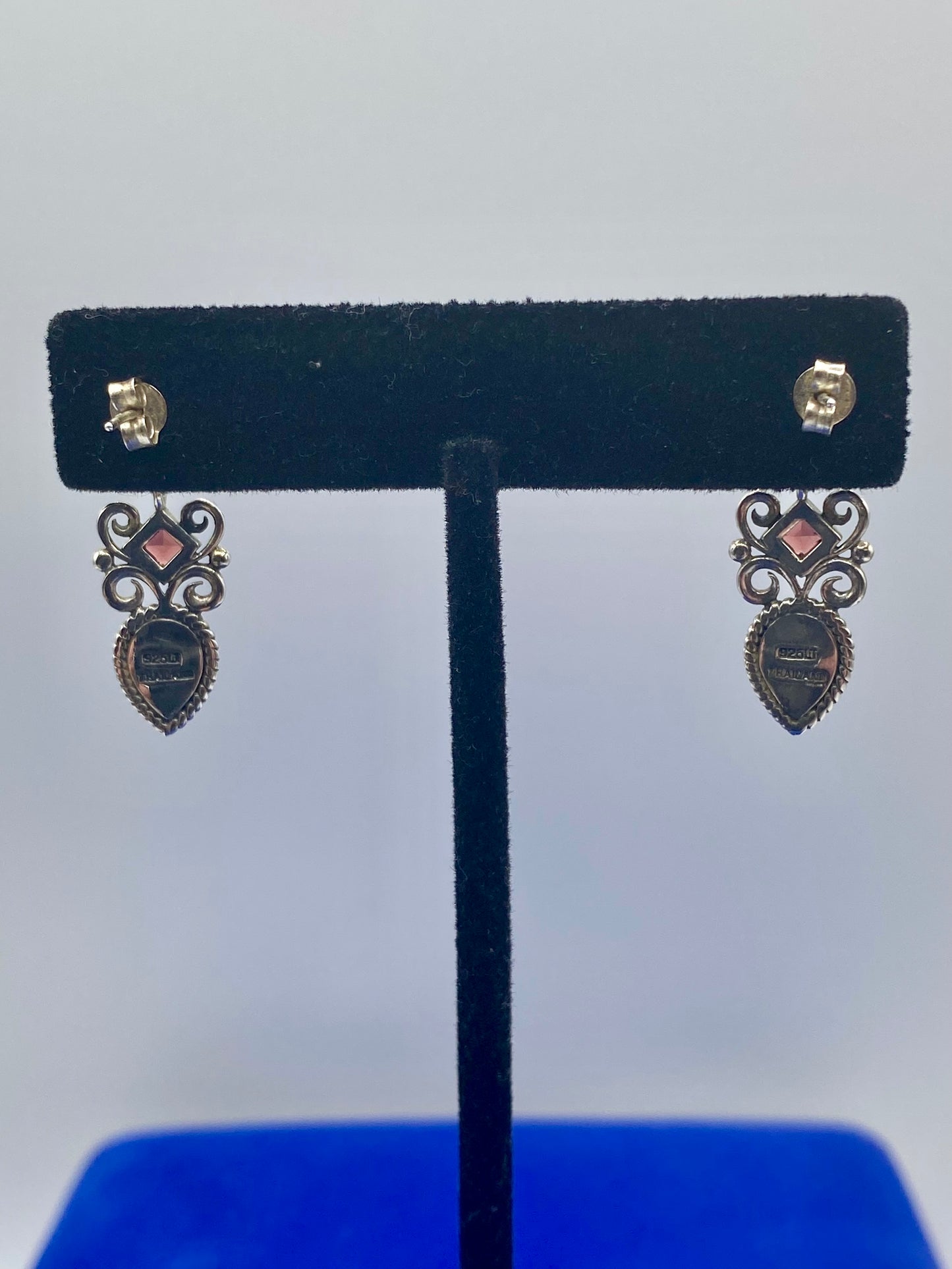 Sterling Silver LT Lapis Chalcedony & Garnet Earrings