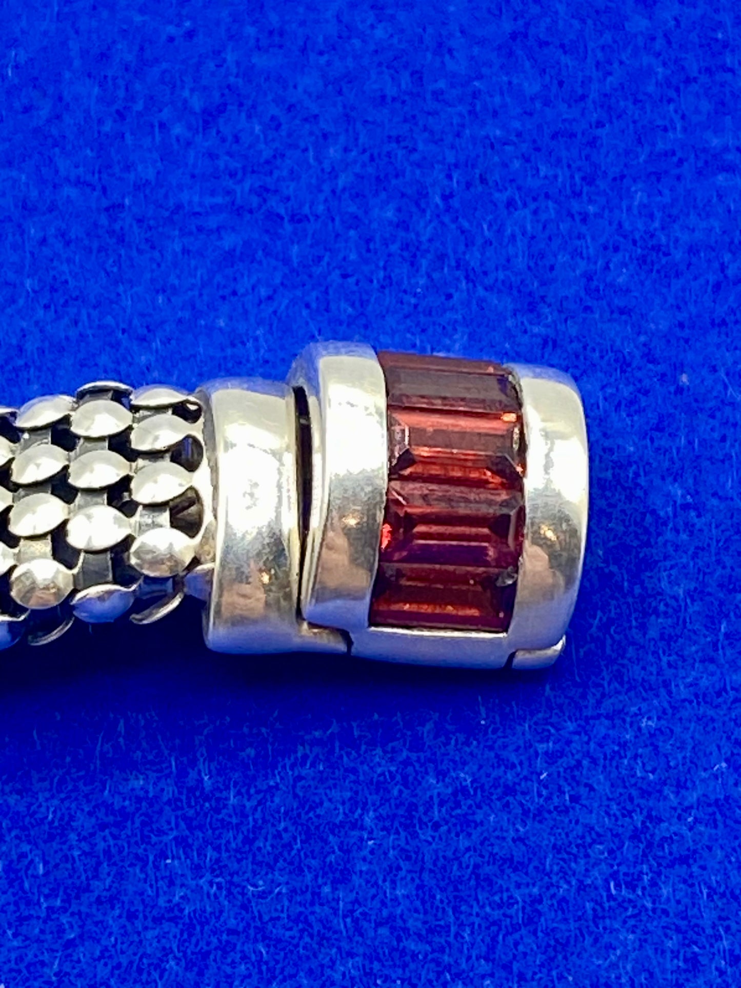 Baguette Garnet Clasp Sterling Silver Braided Chain Bracelet