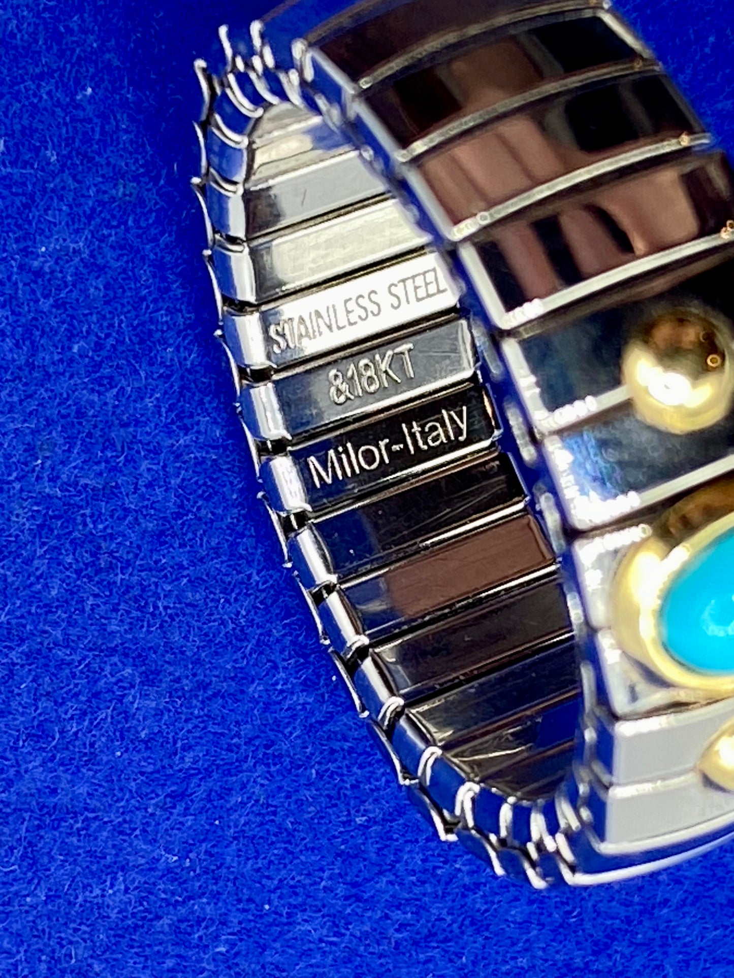 Milor Italy Stainless Steel W/ 18K Gold Accents & Turquoise Stone Extension Ring