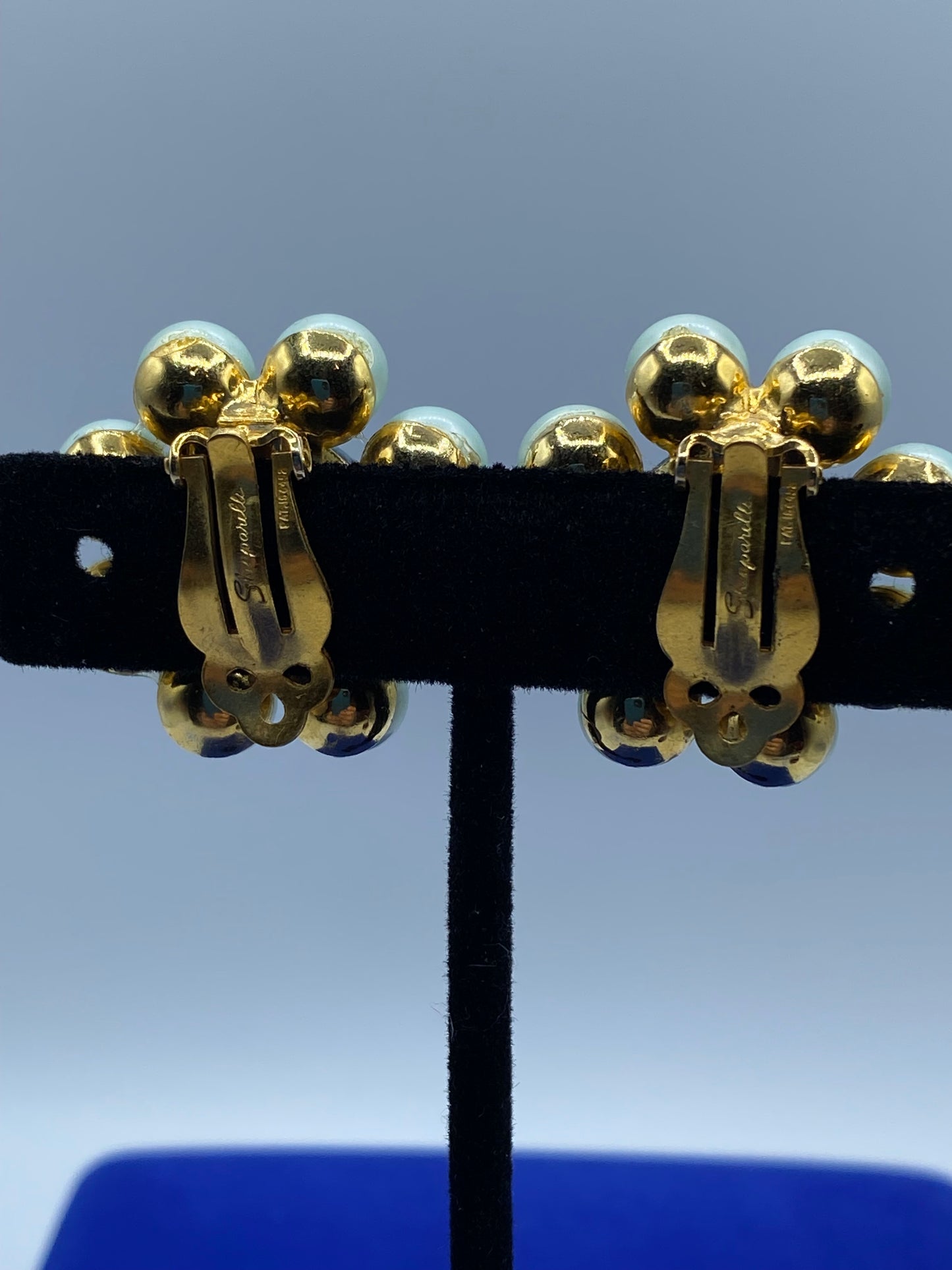 Vintage Schiaparelli Glass & Pearl Clip Ons