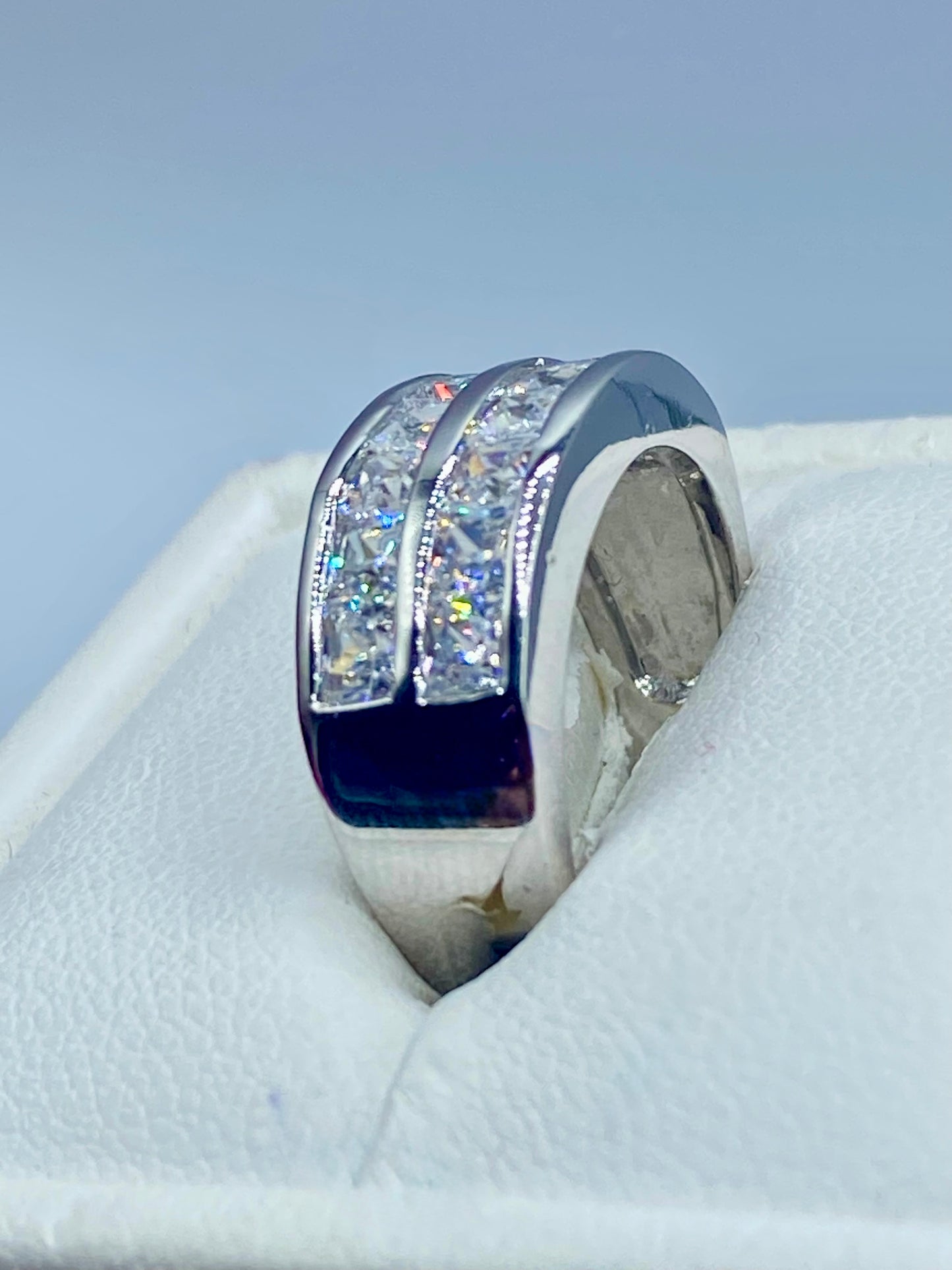 Silver Tone CZ Band Ring