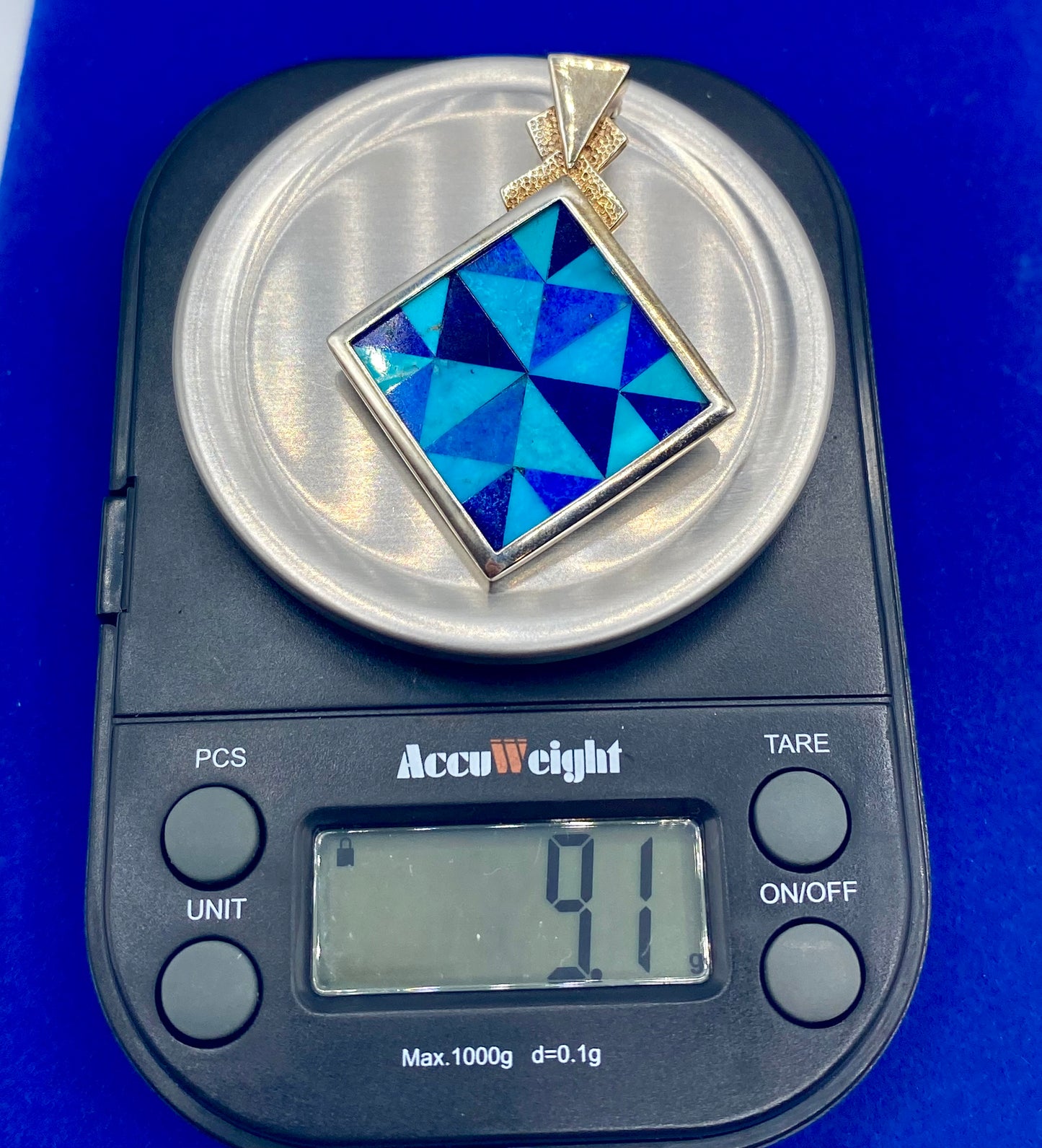 Sterling Silver Whitney Kelly Onyx Lapis & Turquoise Inlay Pendant
