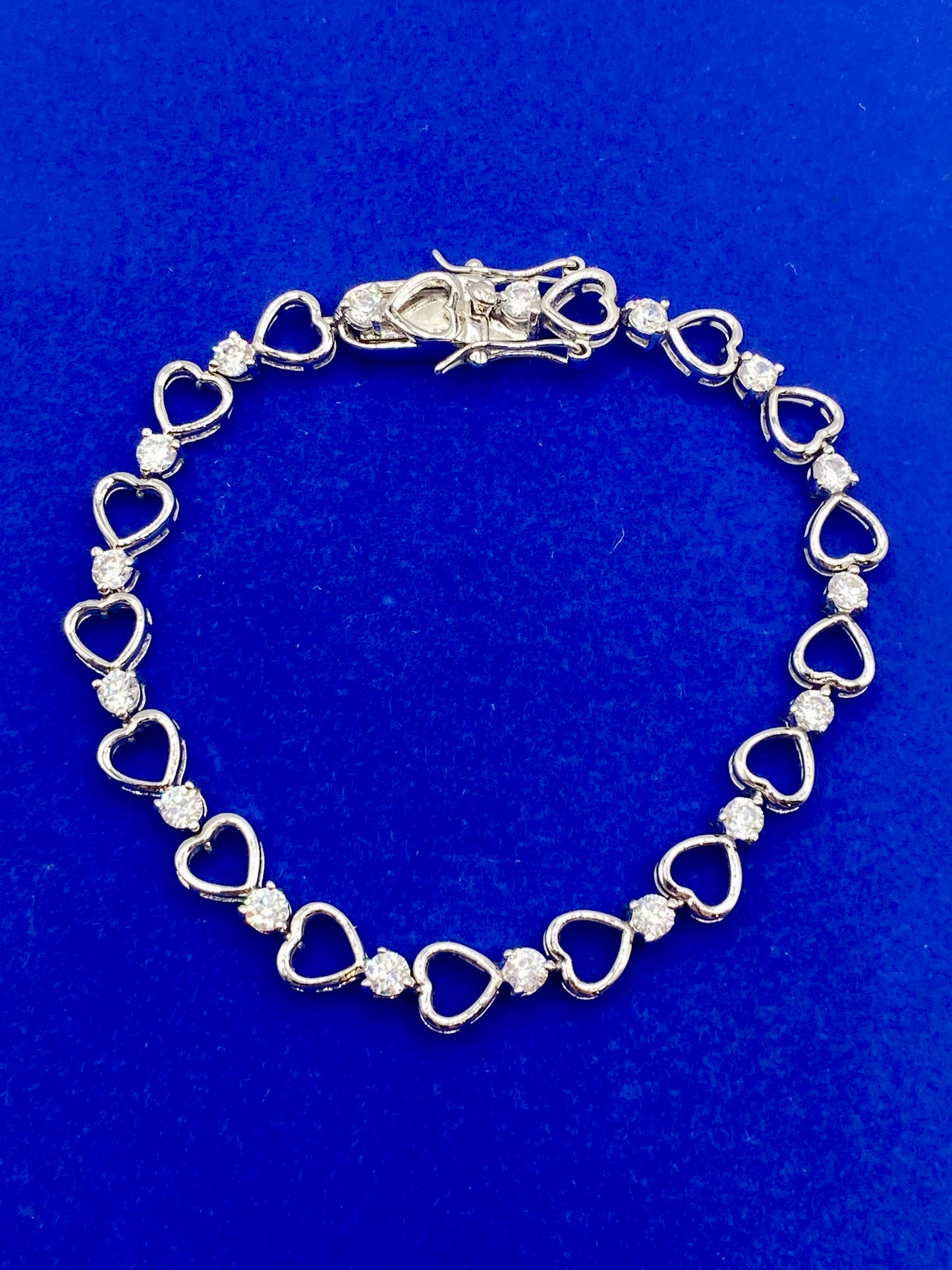 Silver Tone CZ Heart Tennis Bracelet
